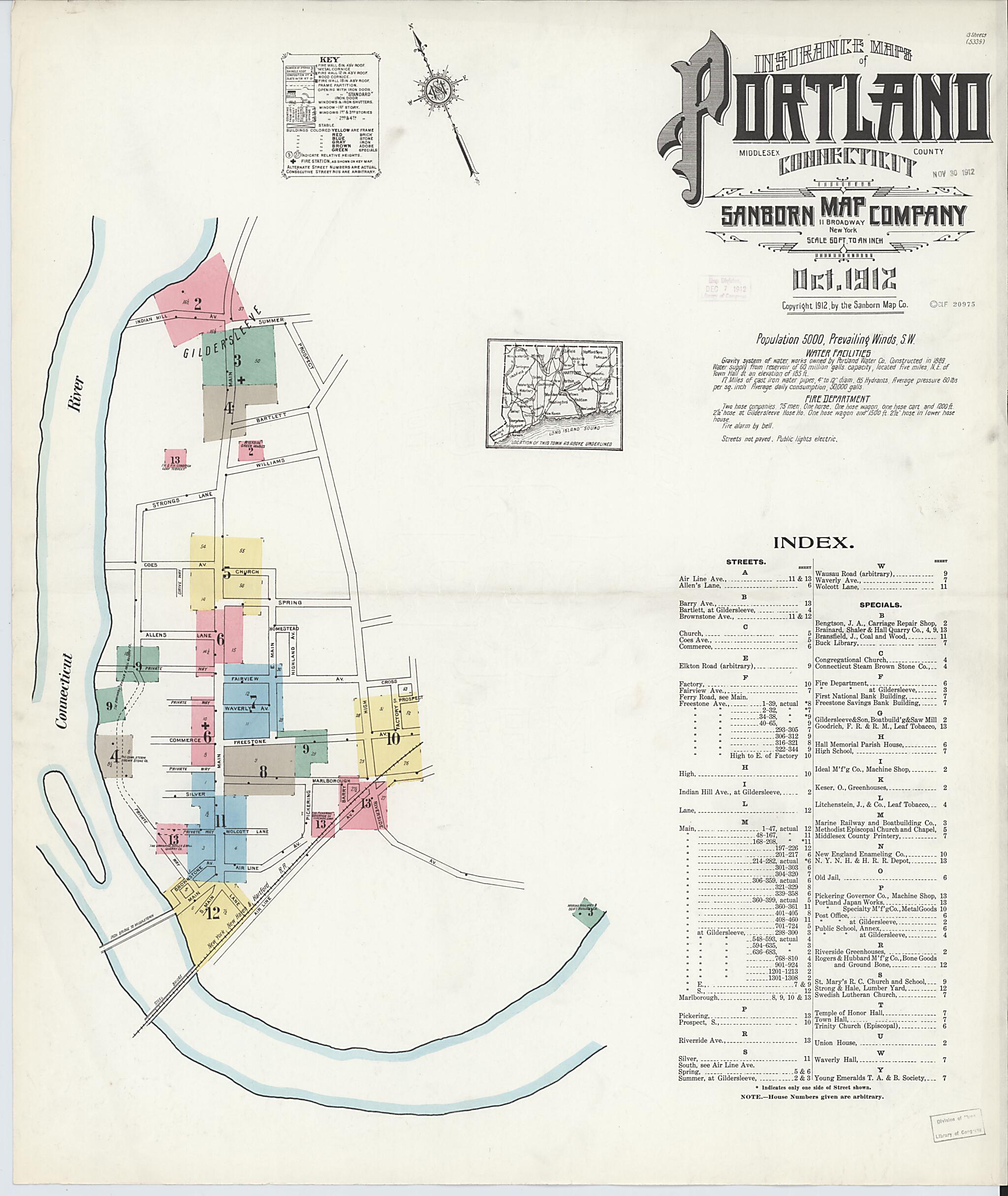 This old map of Portland, Middlesex County, Connecticut was created by Sanborn Map Company in 1912