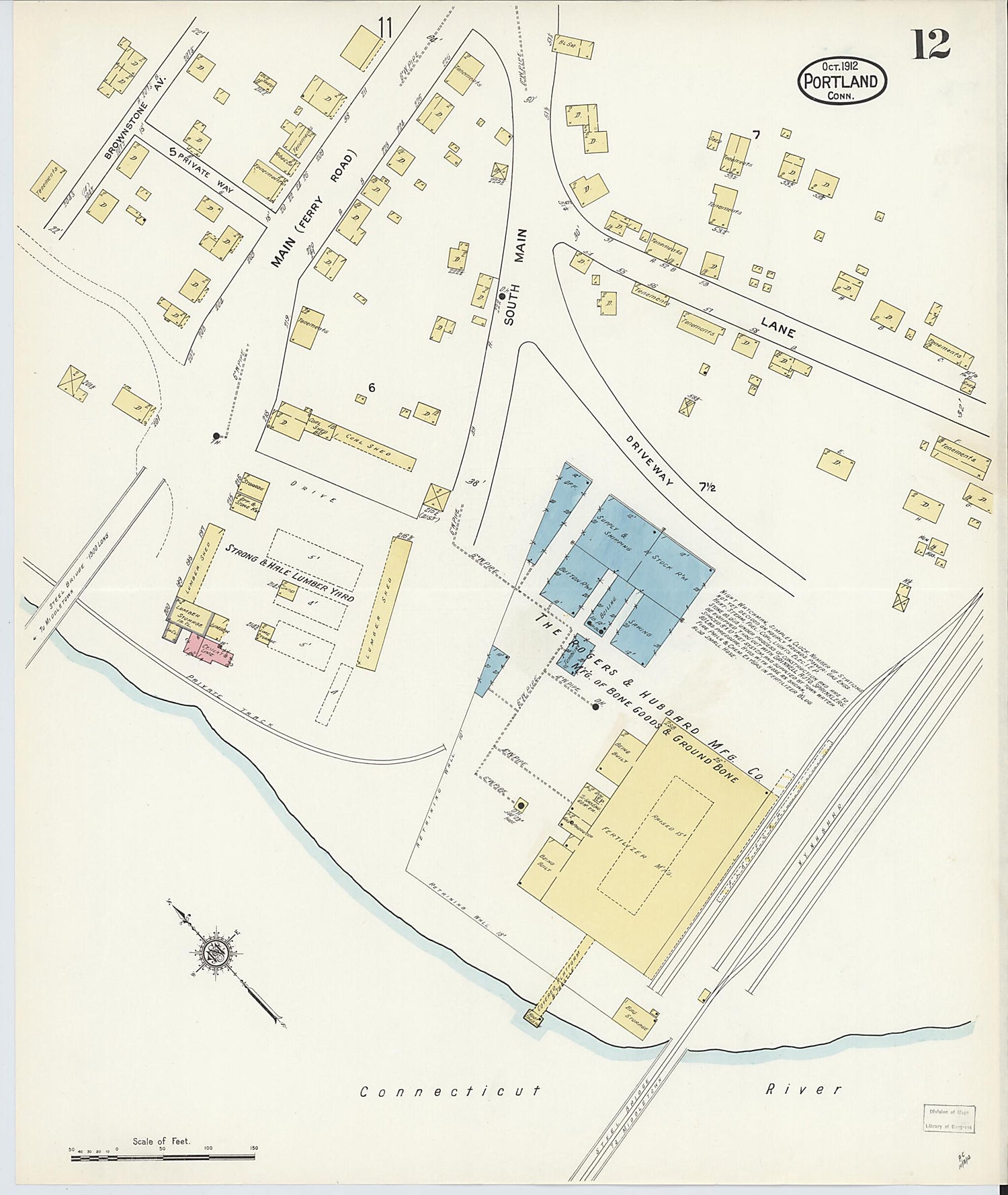 This old map of Portland, Middlesex County, Connecticut was created by Sanborn Map Company in 1912