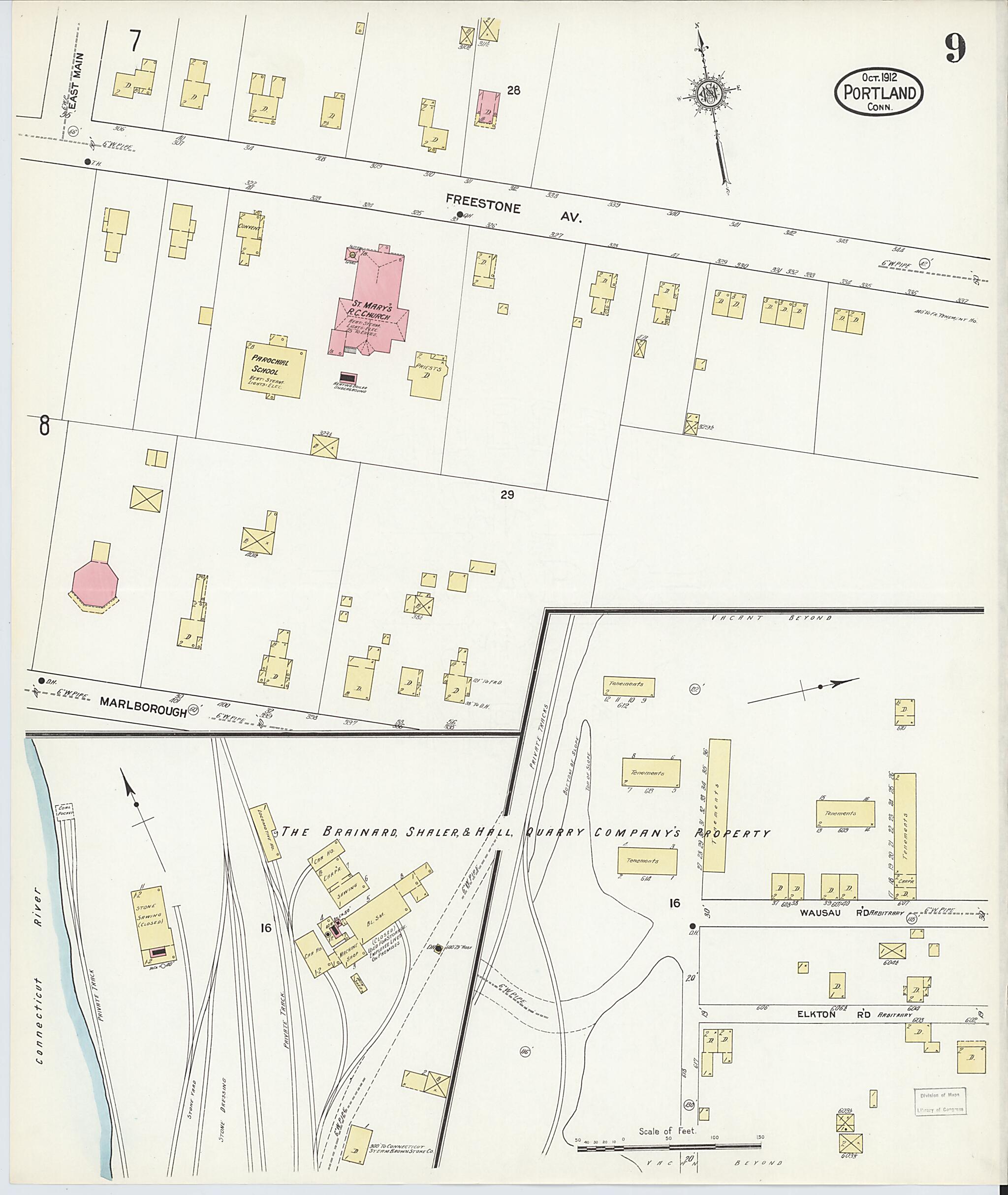 This old map of Portland, Middlesex County, Connecticut was created by Sanborn Map Company in 1912