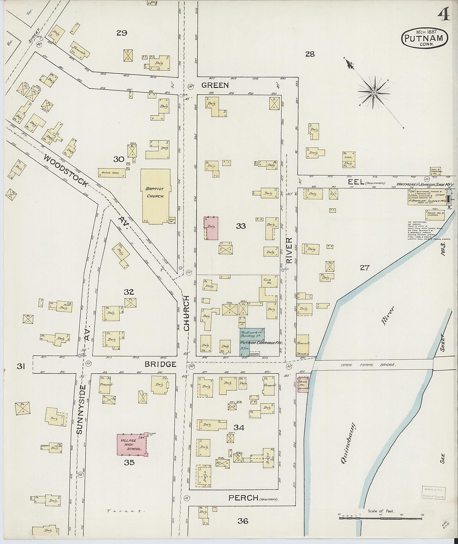 This old map of Putnam, Windham County, Connecticut was created by Sanborn Map Company in 1887