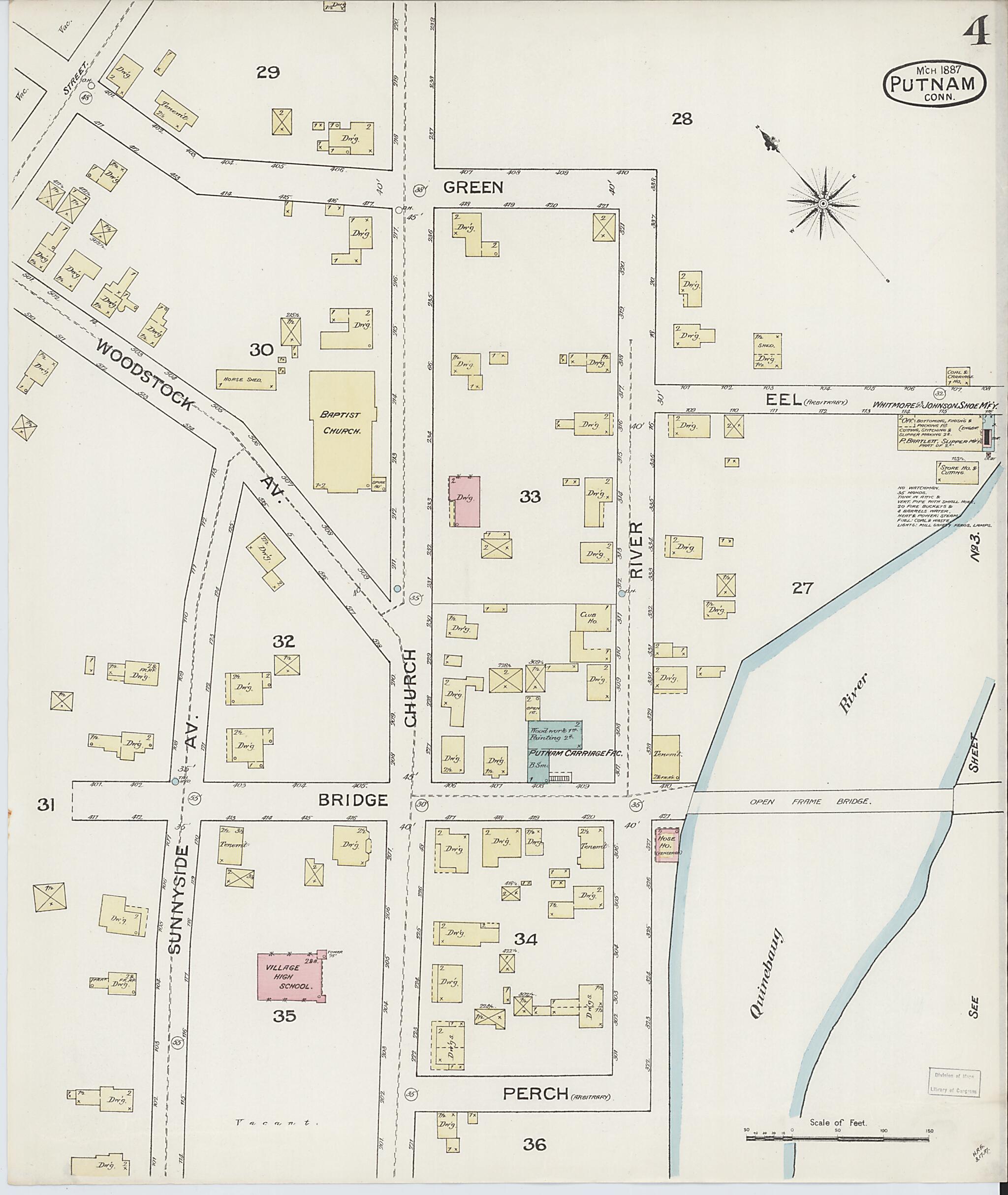 This old map of Putnam, Windham County, Connecticut was created by Sanborn Map Company in 1887
