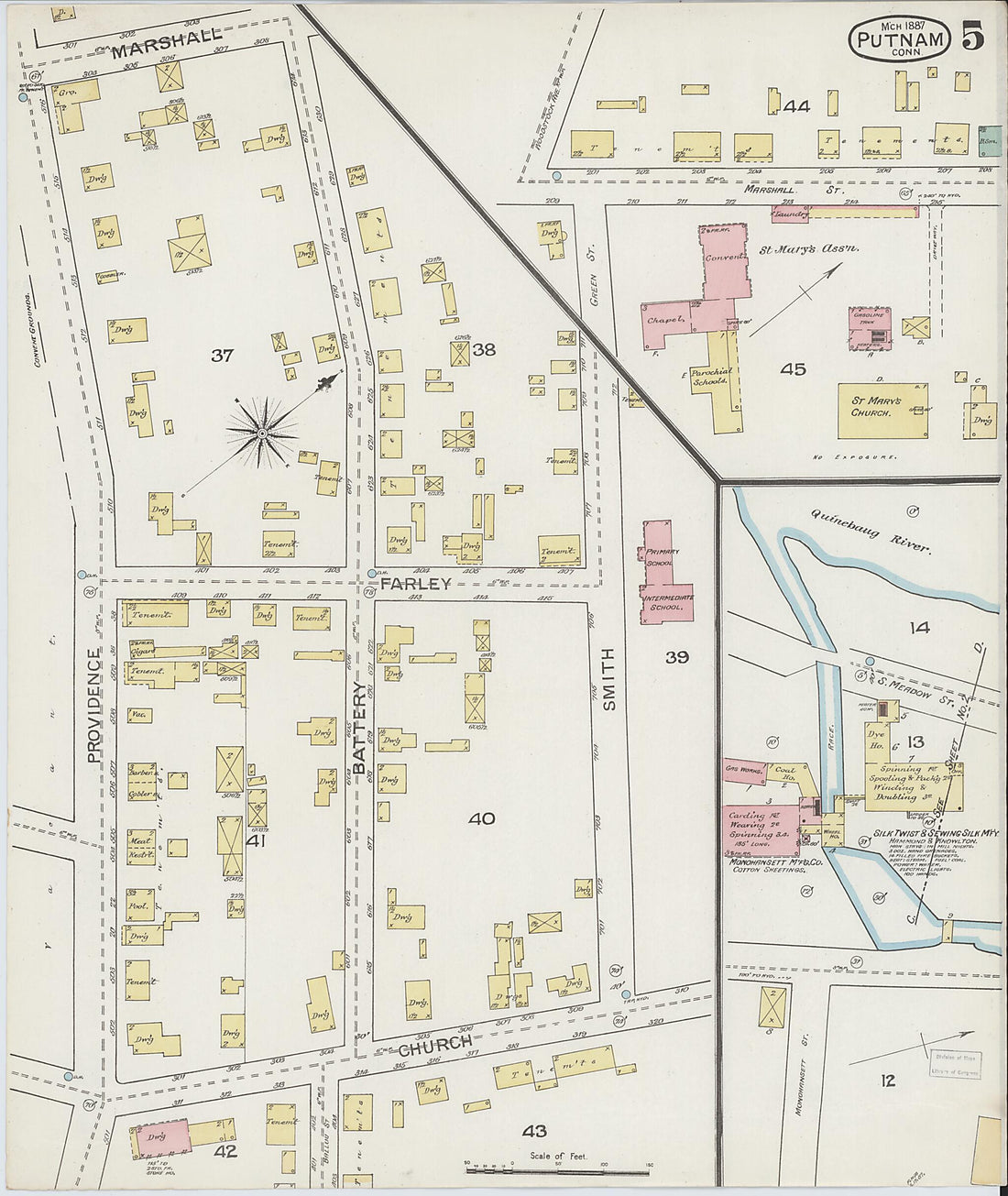 This old map of Putnam, Windham County, Connecticut was created by Sanborn Map Company in 1887