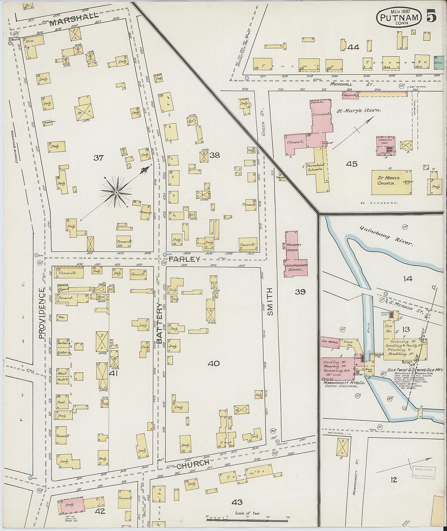 This old map of Putnam, Windham County, Connecticut was created by Sanborn Map Company in 1887