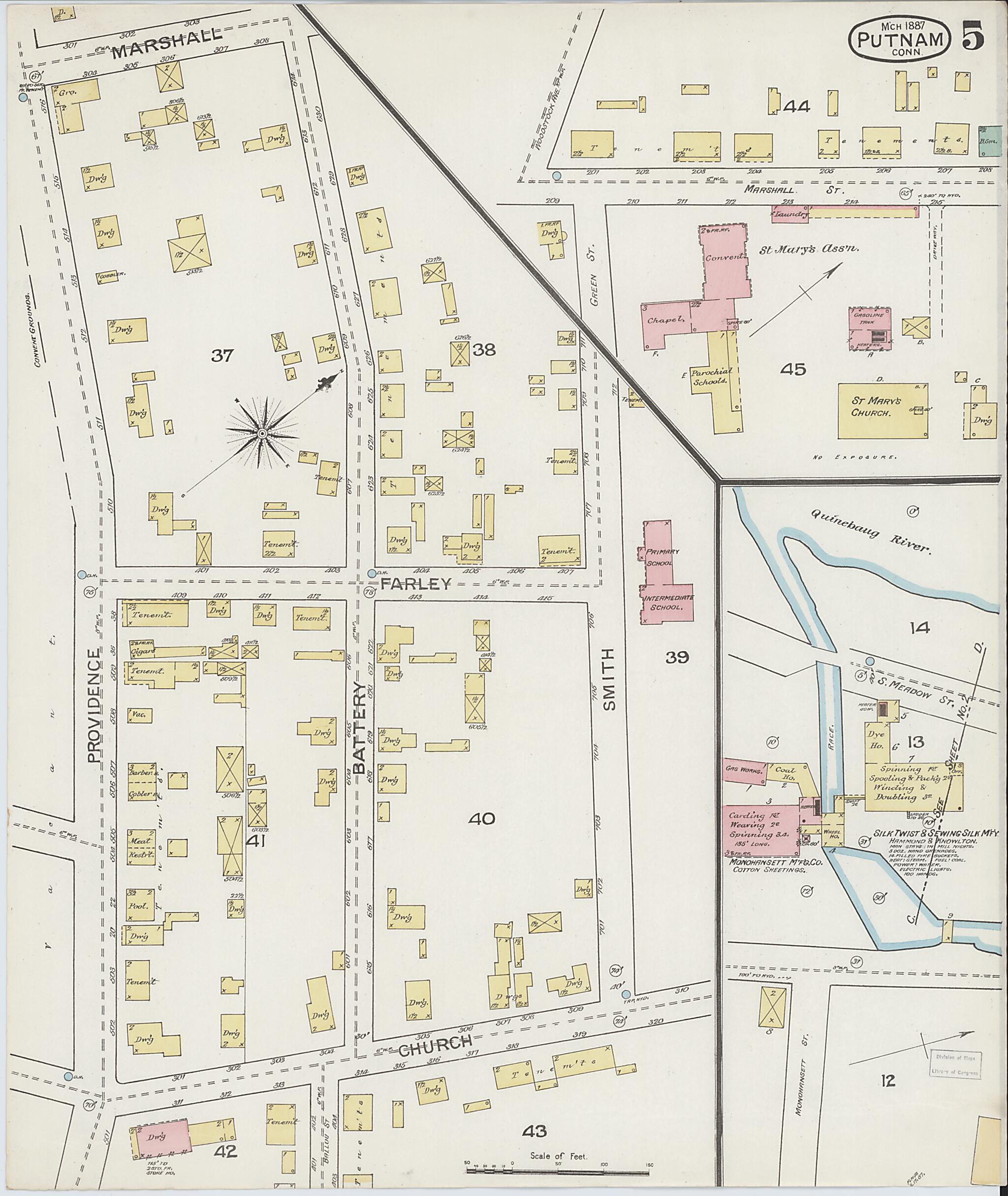 This old map of Putnam, Windham County, Connecticut was created by Sanborn Map Company in 1887