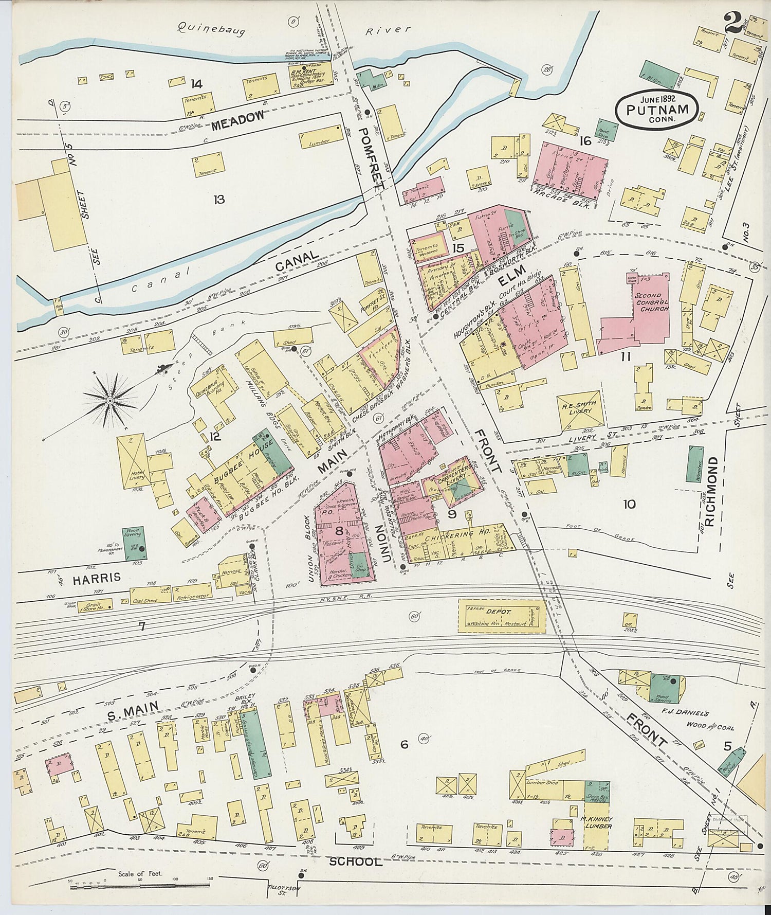 This old map of Putnam, Windham County, Connecticut was created by Sanborn Map Company in 1892