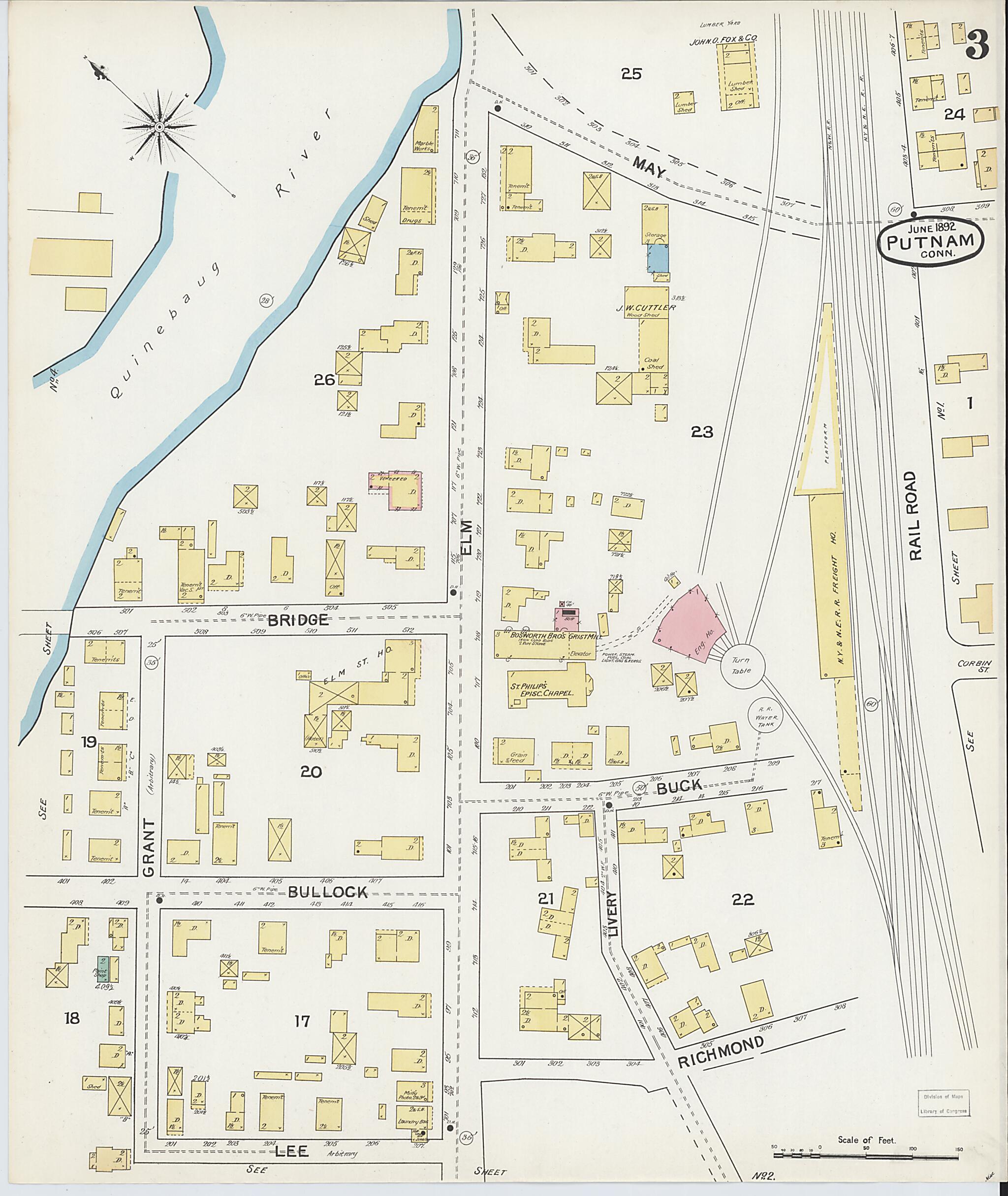 This old map of Putnam, Windham County, Connecticut was created by Sanborn Map Company in 1892