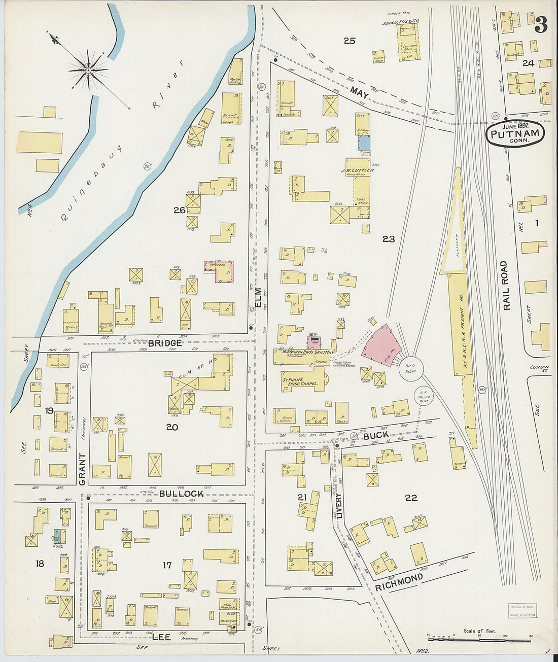 This old map of Putnam, Windham County, Connecticut was created by Sanborn Map Company in 1892
