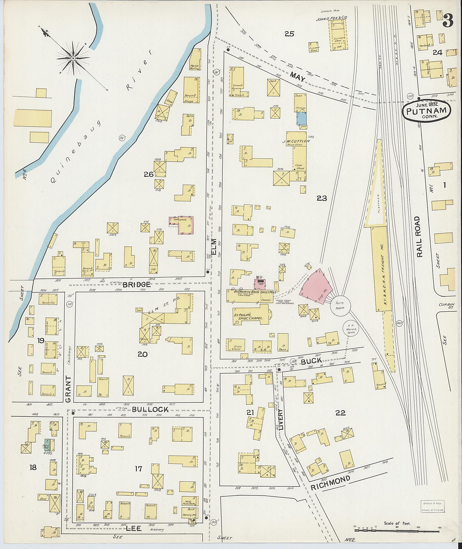 This old map of Putnam, Windham County, Connecticut was created by Sanborn Map Company in 1892