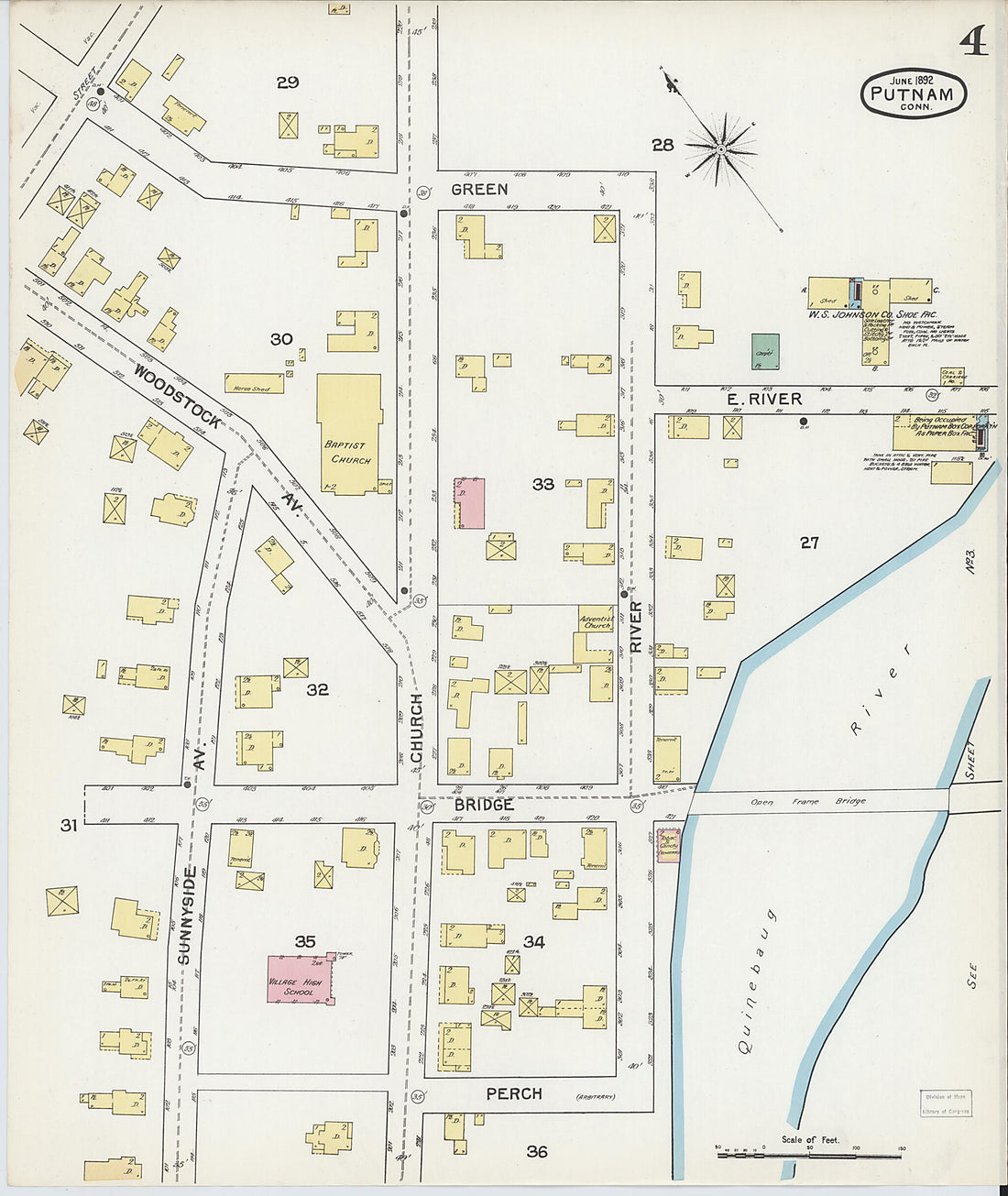This old map of Putnam, Windham County, Connecticut was created by Sanborn Map Company in 1892