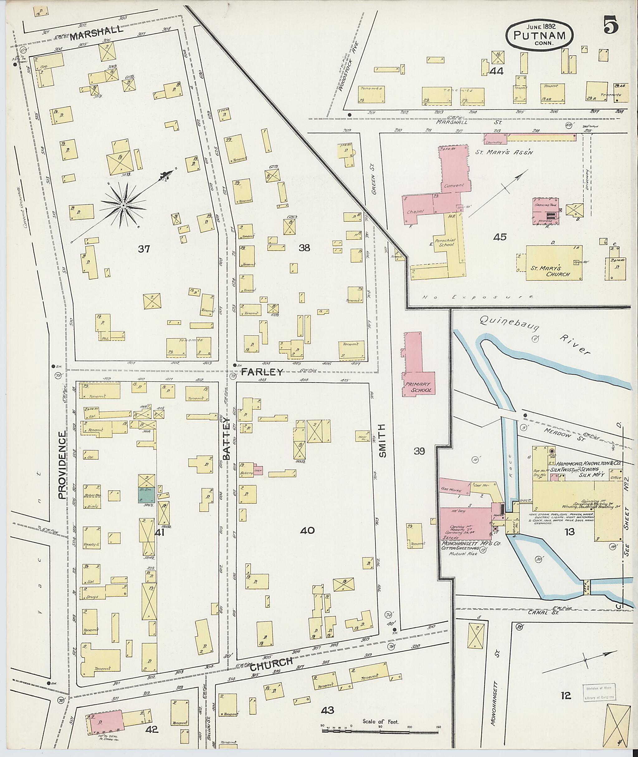 This old map of Putnam, Windham County, Connecticut was created by Sanborn Map Company in 1892
