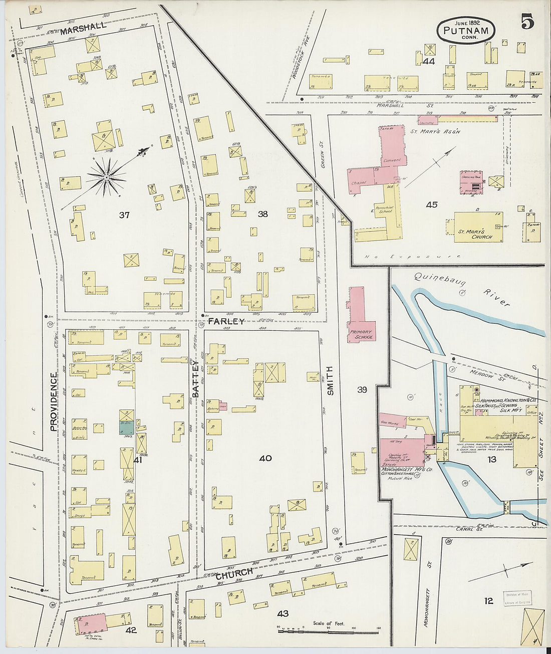 This old map of Putnam, Windham County, Connecticut was created by Sanborn Map Company in 1892