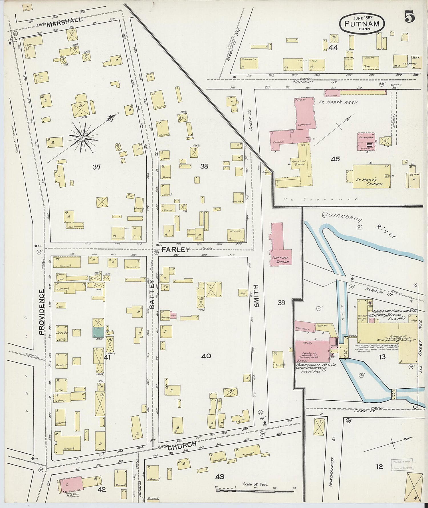 This old map of Putnam, Windham County, Connecticut was created by Sanborn Map Company in 1892
