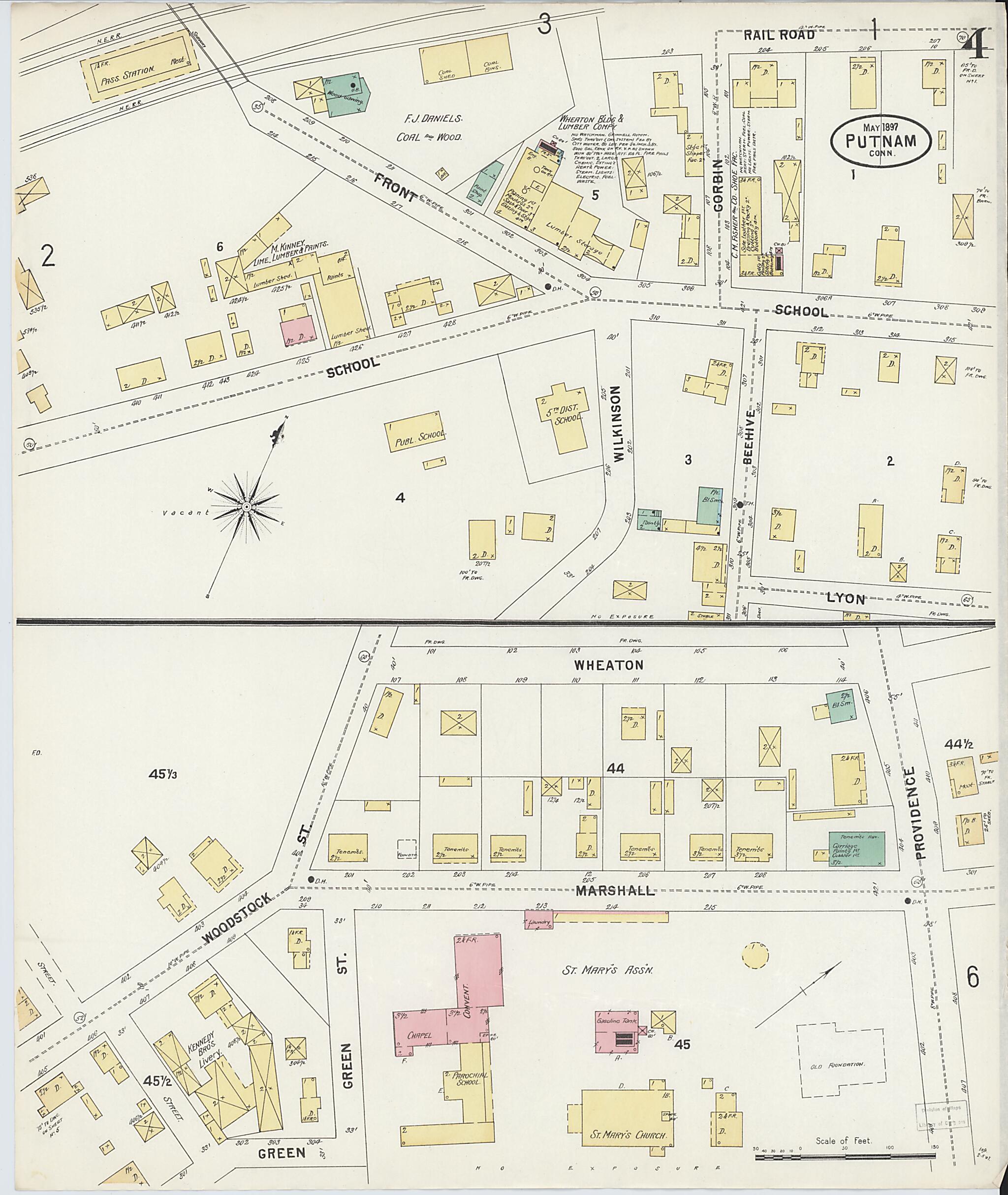 This old map of Putnam, Windham County, Connecticut was created by Sanborn Map Company in 1897