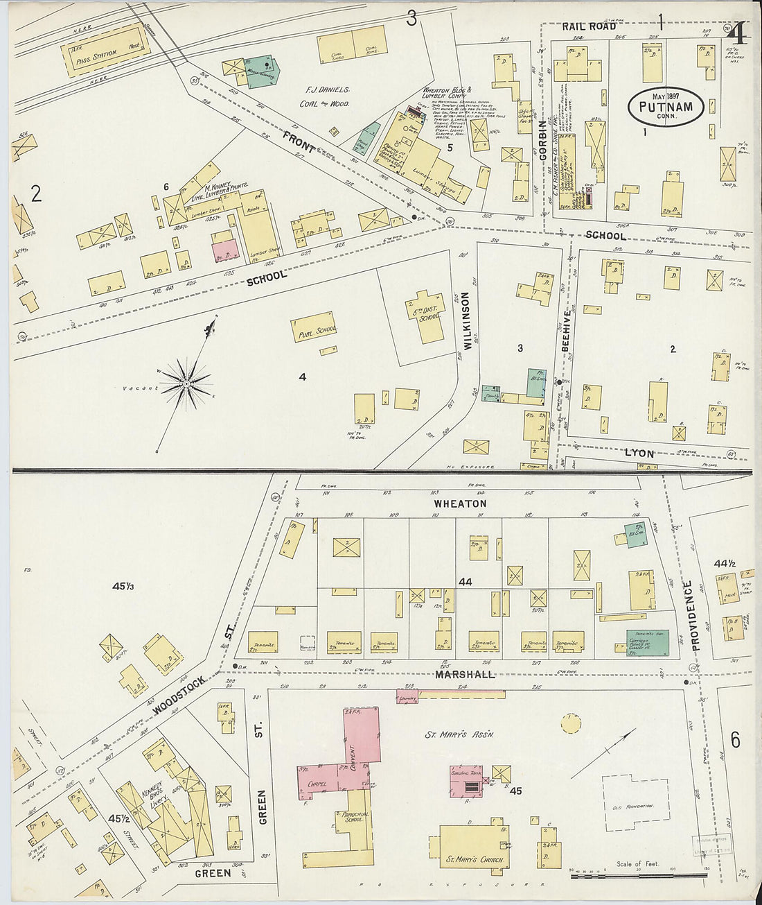This old map of Putnam, Windham County, Connecticut was created by Sanborn Map Company in 1897