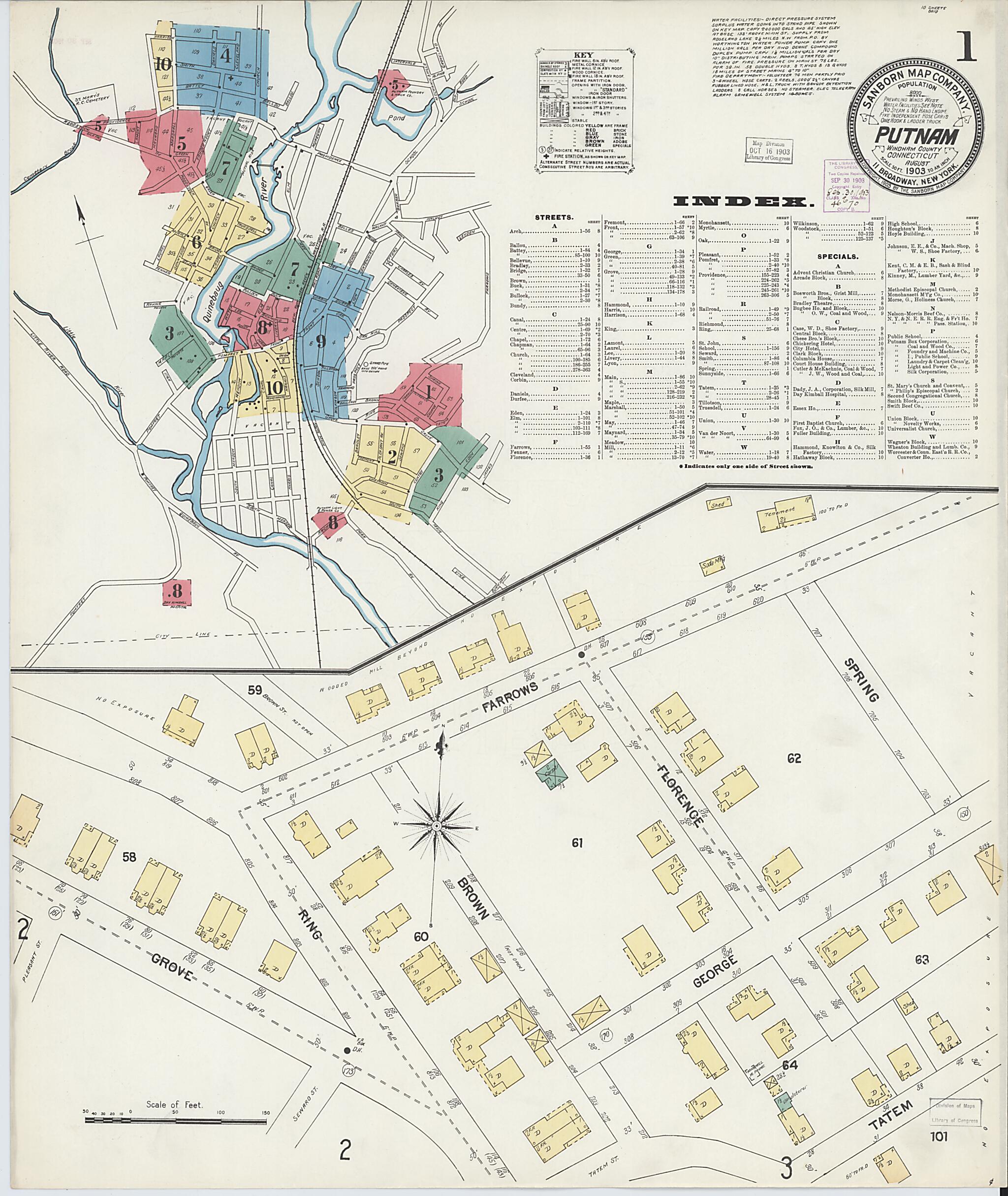 This old map of Putnam, Windham County, Connecticut was created by Sanborn Map Company in 1903