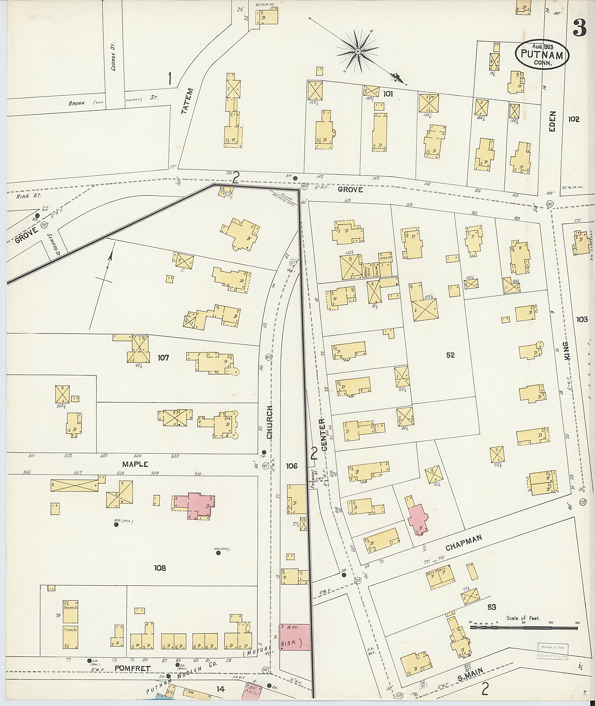 This old map of Putnam, Windham County, Connecticut was created by Sanborn Map Company in 1903
