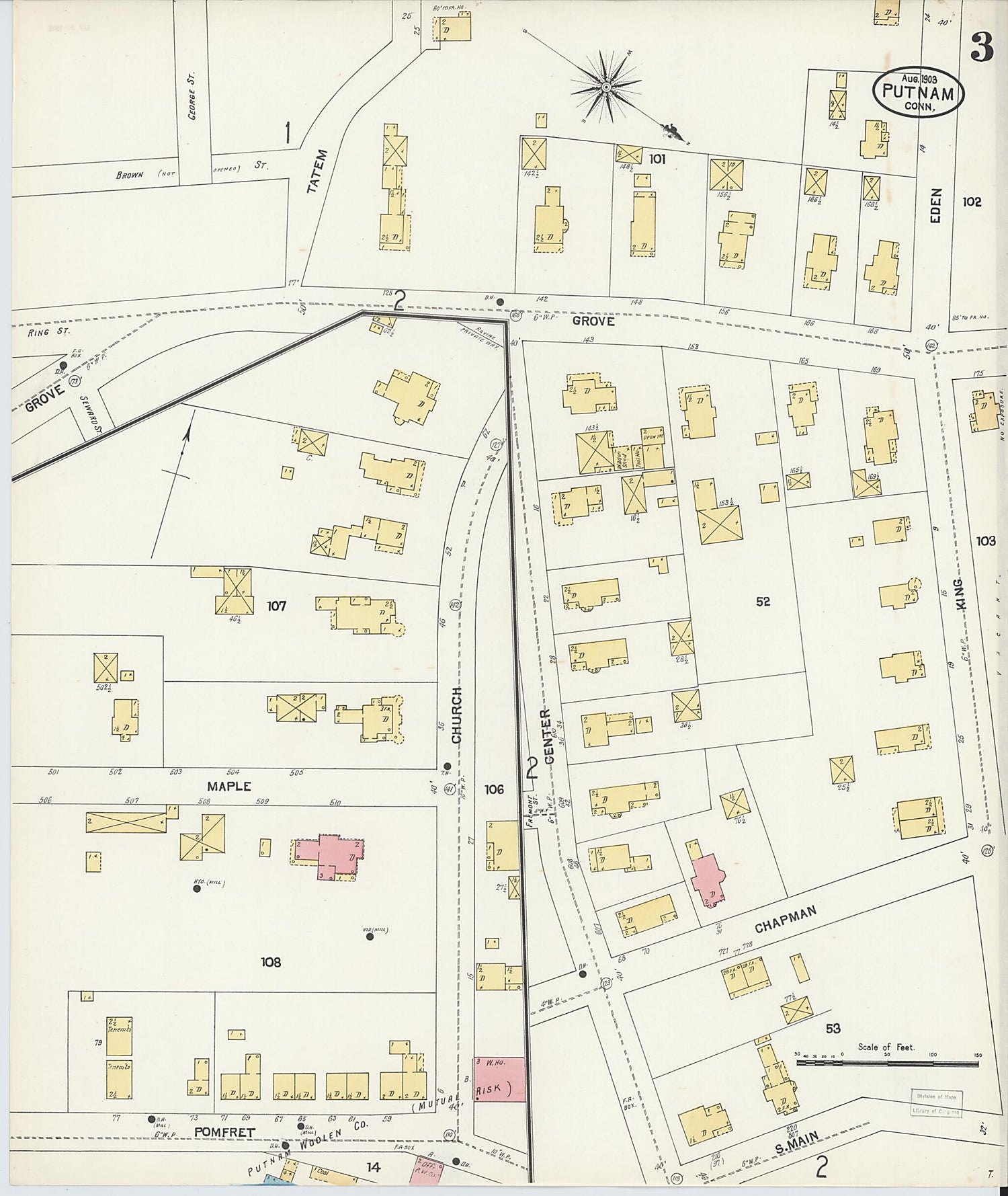 This old map of Putnam, Windham County, Connecticut was created by Sanborn Map Company in 1903