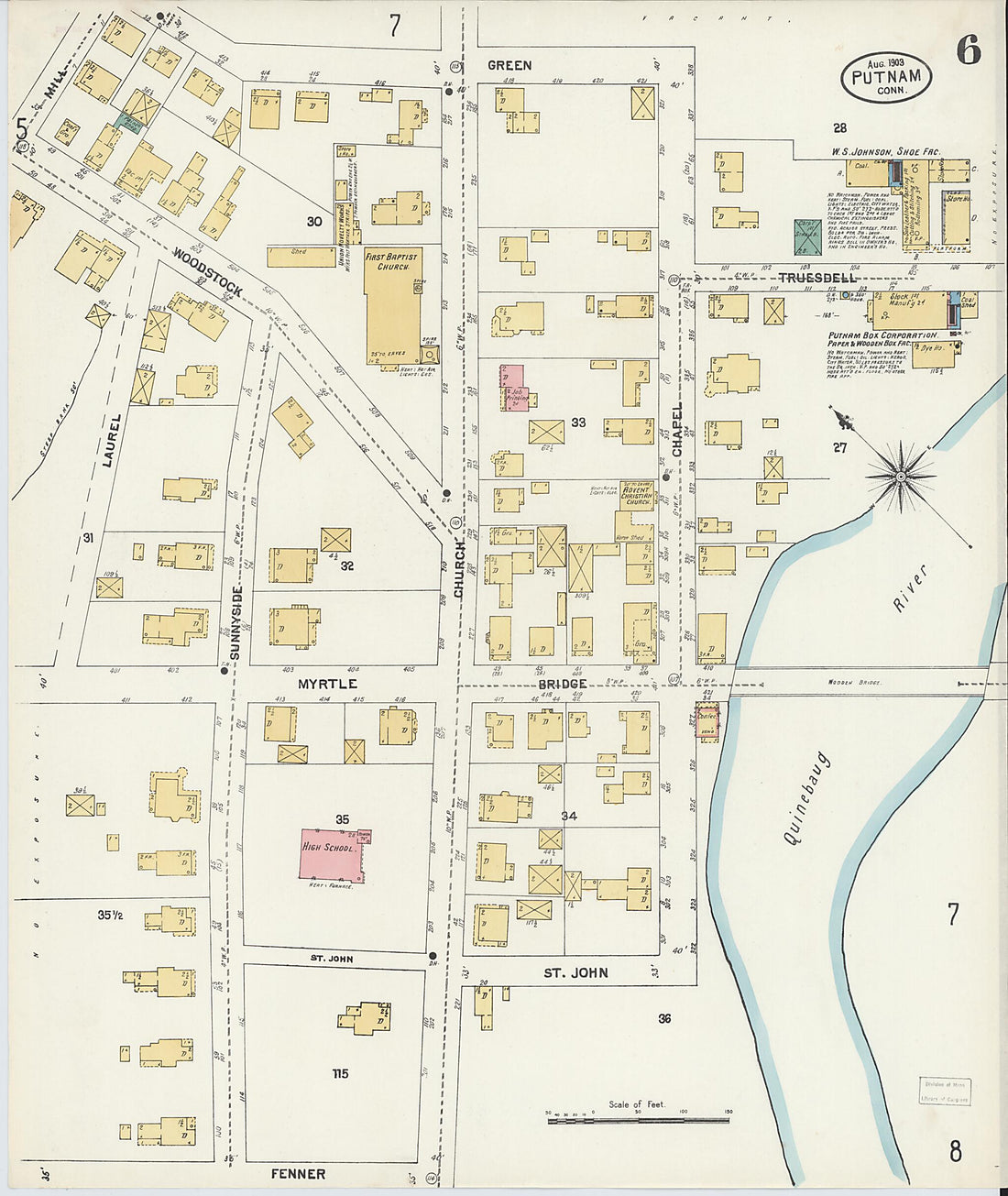 This old map of Putnam, Windham County, Connecticut was created by Sanborn Map Company in 1903