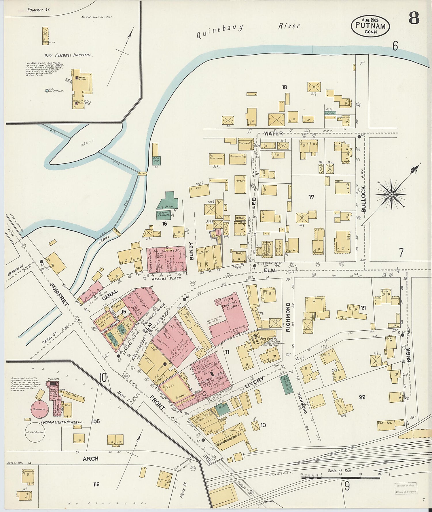 This old map of Putnam, Windham County, Connecticut was created by Sanborn Map Company in 1903