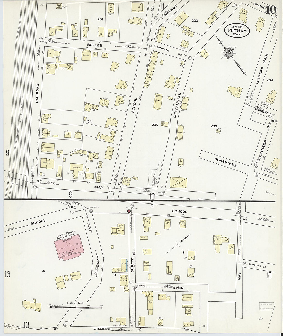 This old map of Putnam, Windham County, Connecticut was created by Sanborn Map Company in 1910