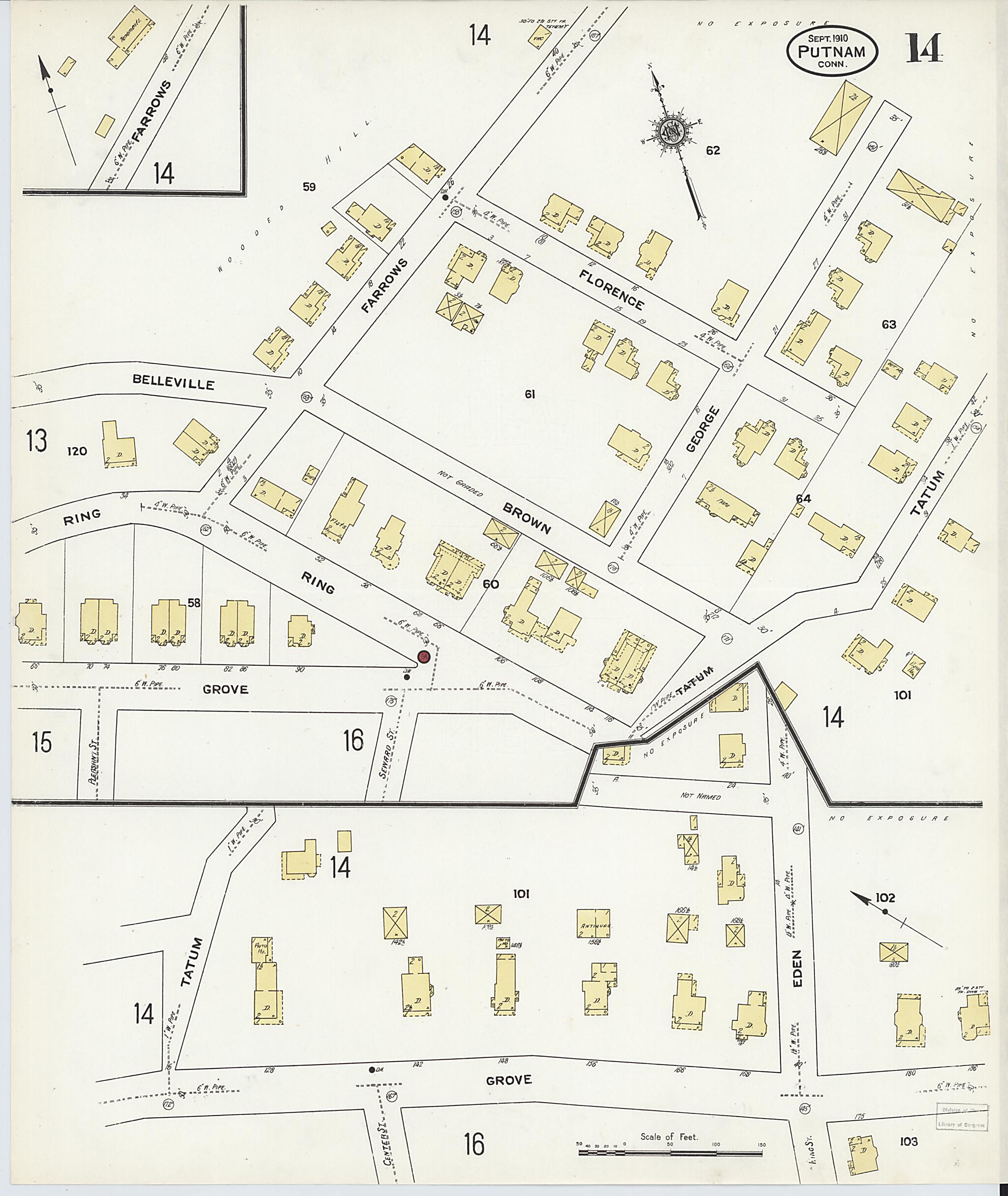 This old map of Putnam, Windham County, Connecticut was created by Sanborn Map Company in 1910