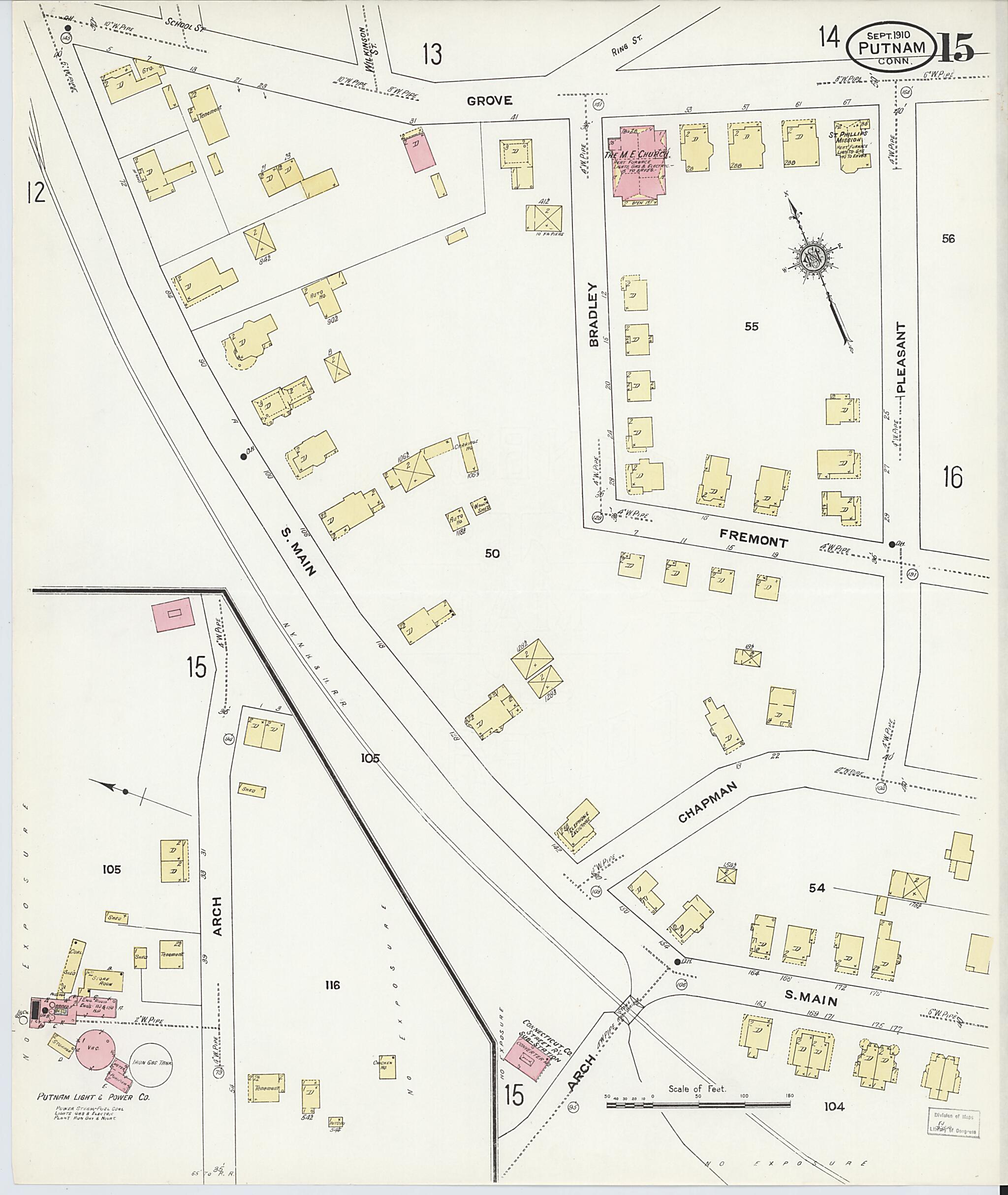 This old map of Putnam, Windham County, Connecticut was created by Sanborn Map Company in 1910
