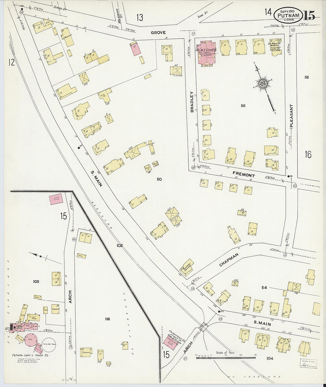This old map of Putnam, Windham County, Connecticut was created by Sanborn Map Company in 1910