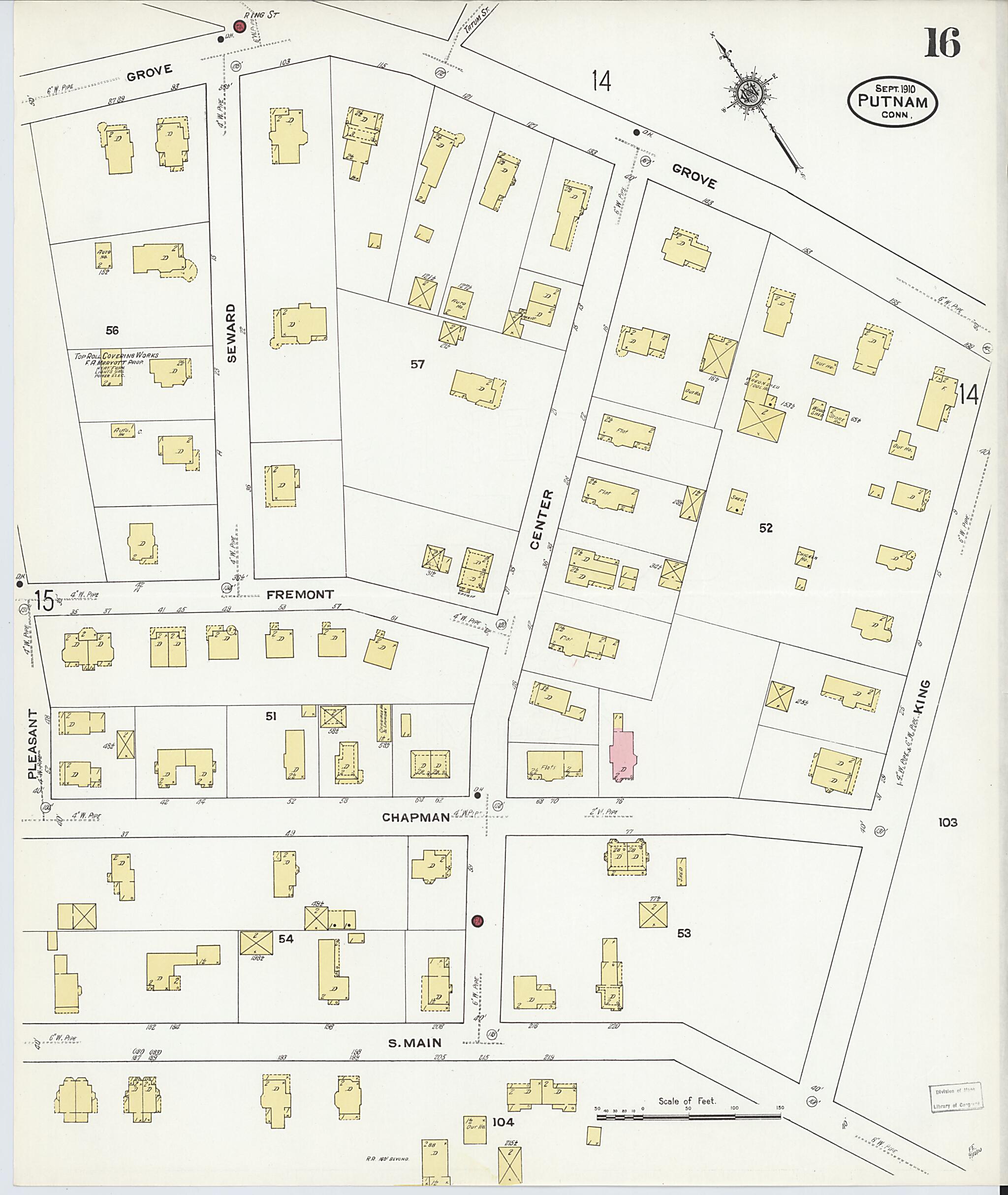 This old map of Putnam, Windham County, Connecticut was created by Sanborn Map Company in 1910