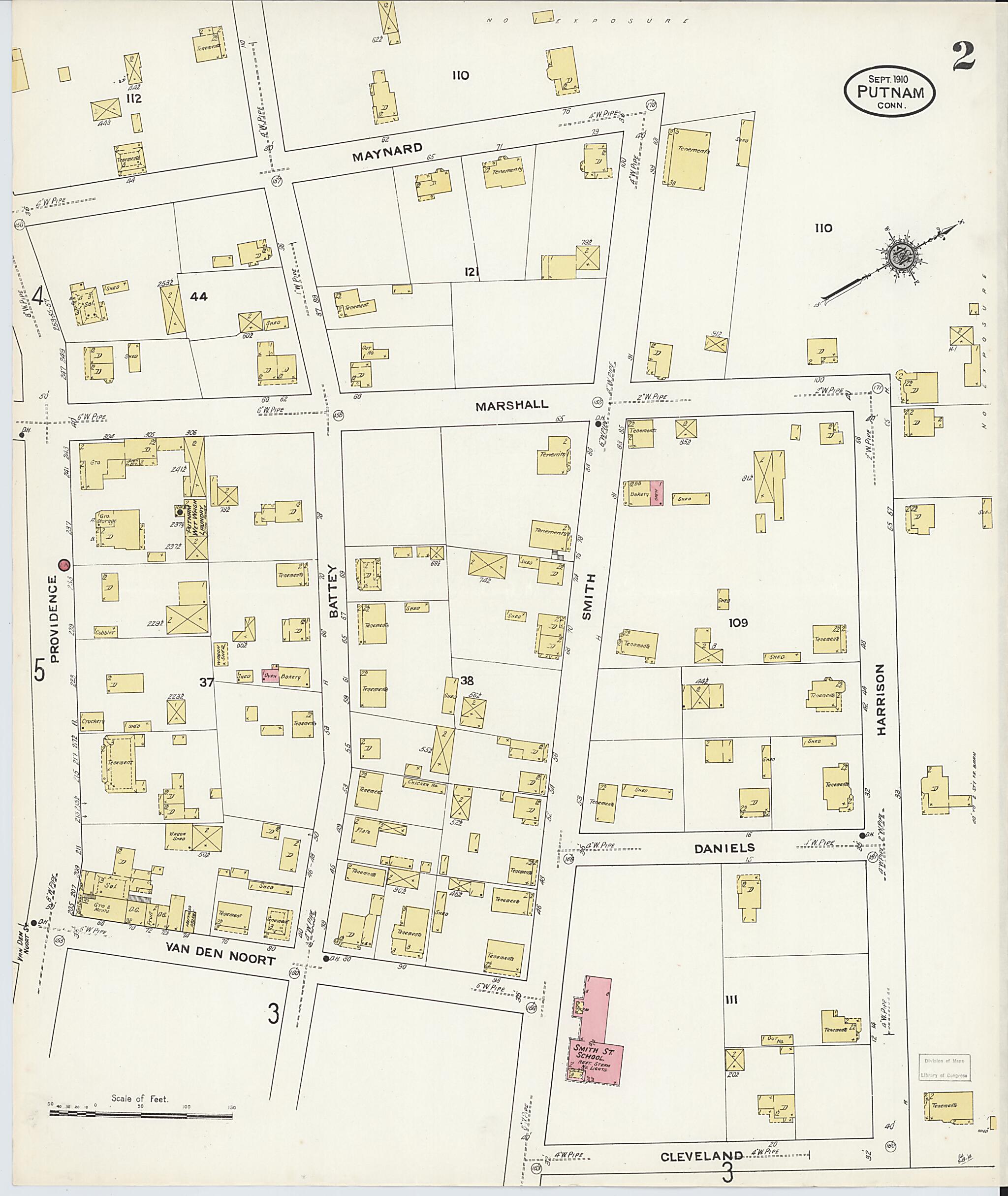 This old map of Putnam, Windham County, Connecticut was created by Sanborn Map Company in 1910