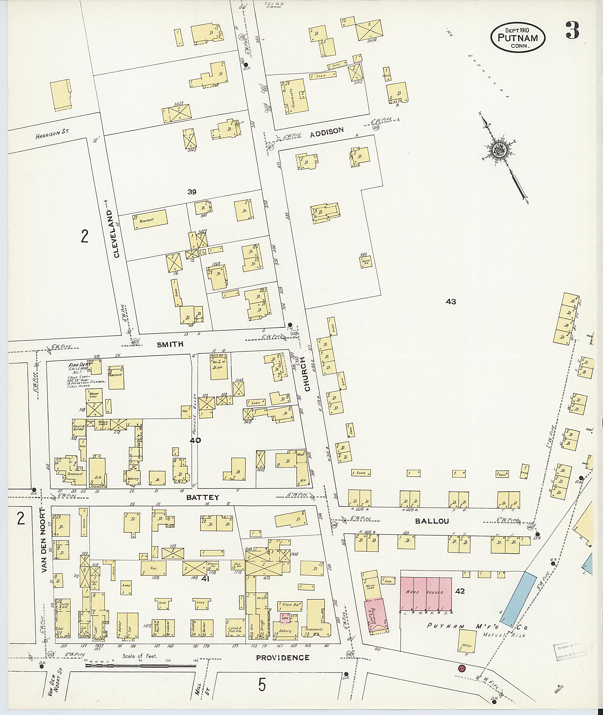 This old map of Putnam, Windham County, Connecticut was created by Sanborn Map Company in 1910
