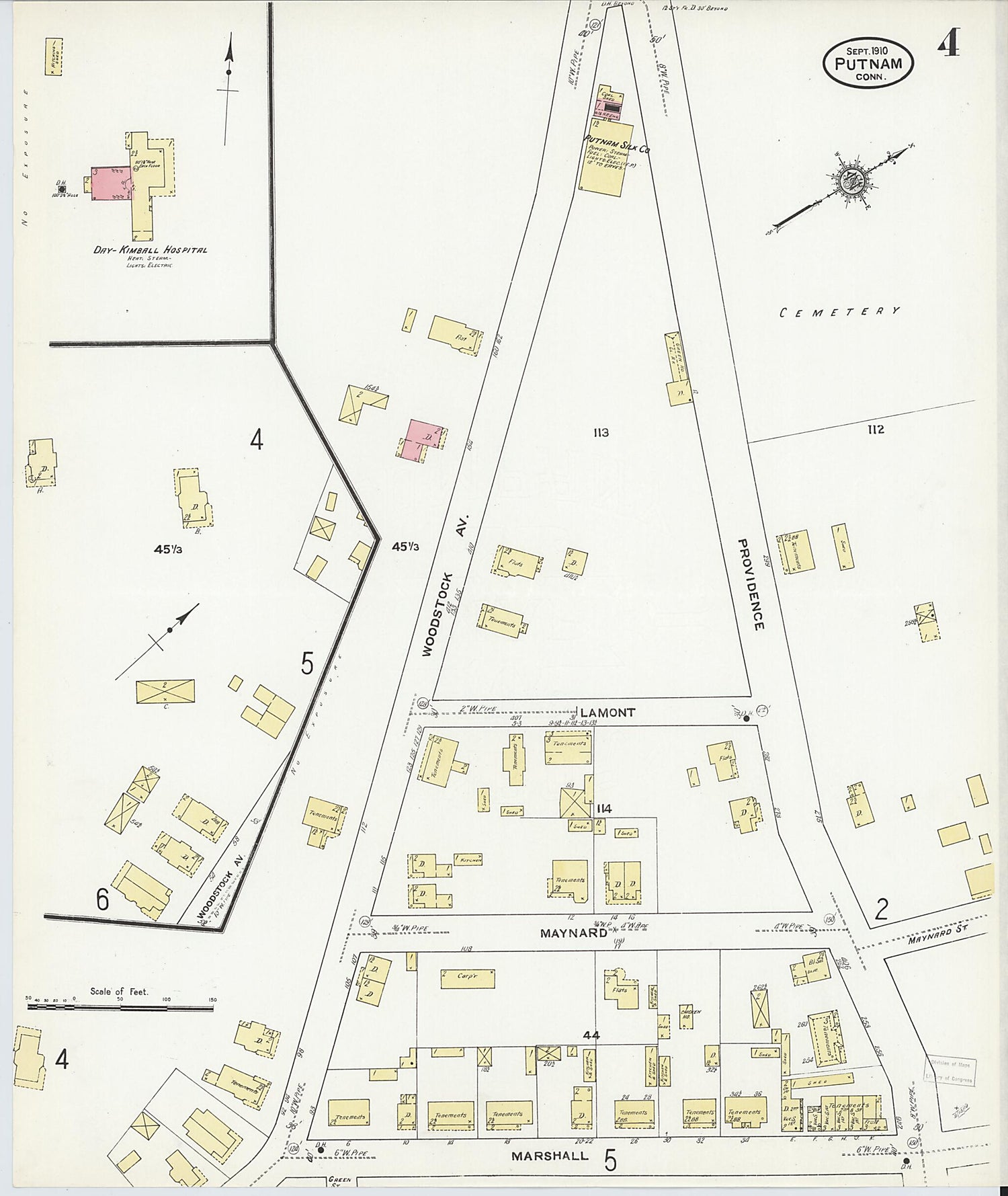 This old map of Putnam, Windham County, Connecticut was created by Sanborn Map Company in 1910