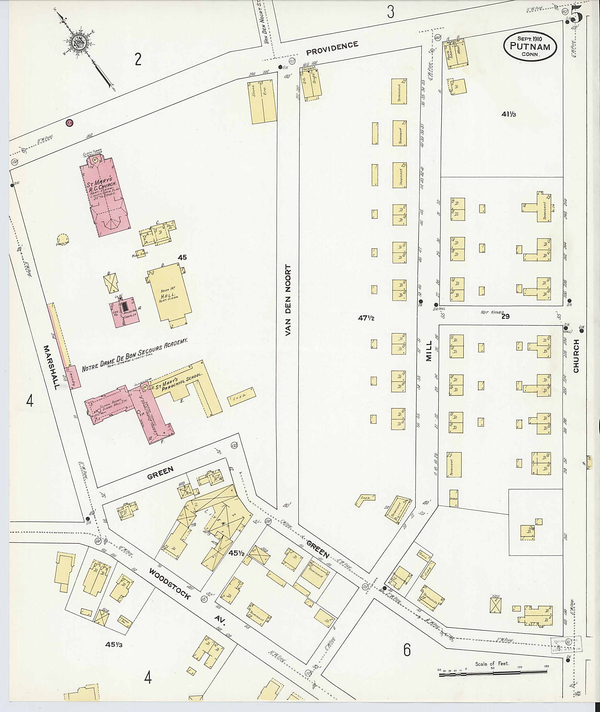 This old map of Putnam, Windham County, Connecticut was created by Sanborn Map Company in 1910