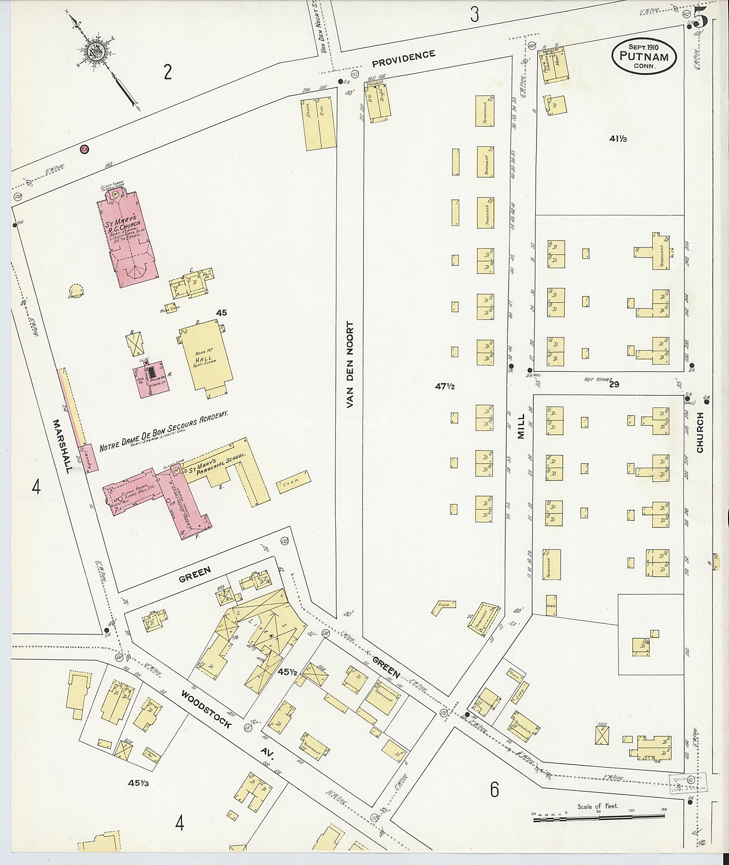 This old map of Putnam, Windham County, Connecticut was created by Sanborn Map Company in 1910