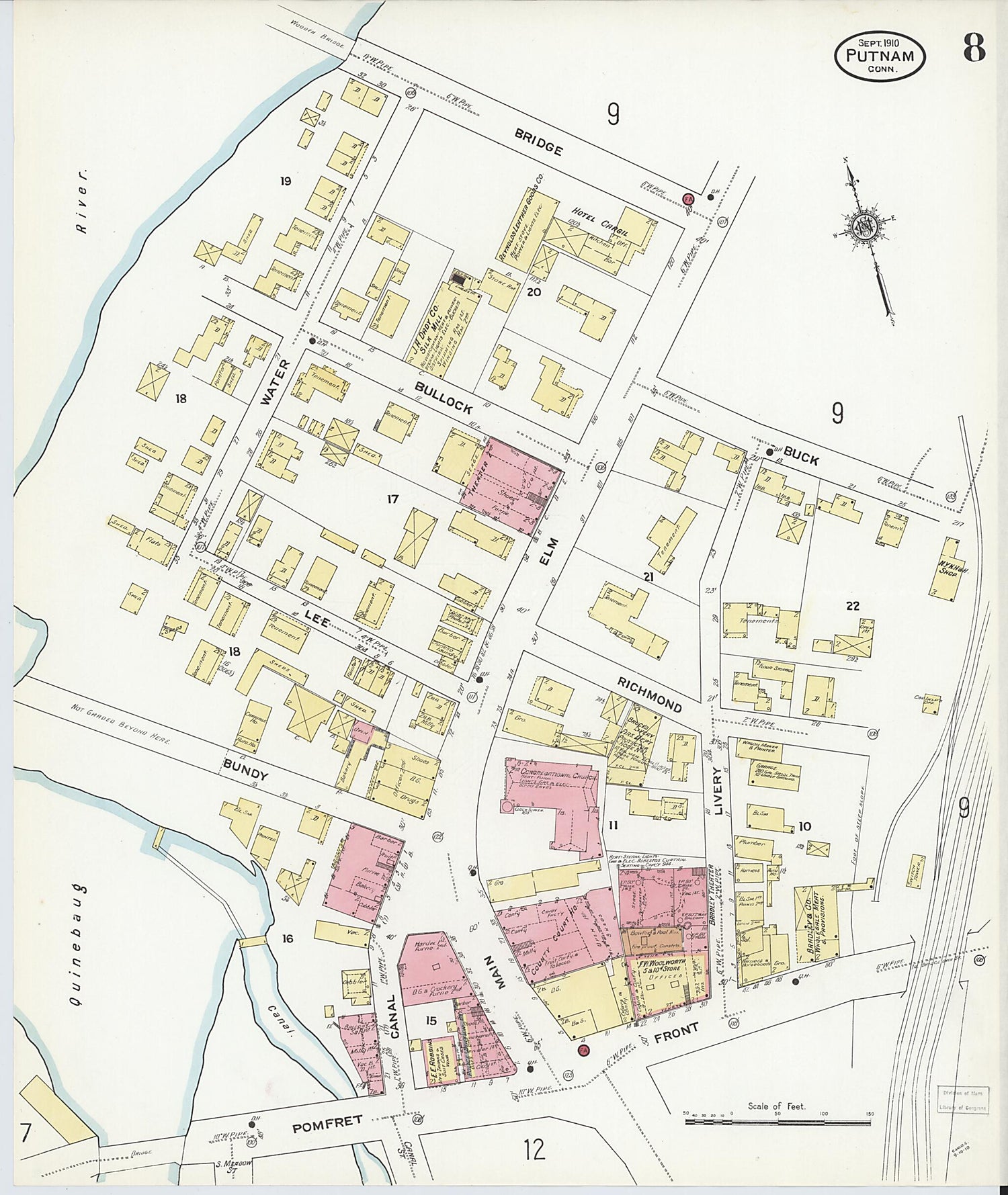 This old map of Putnam, Windham County, Connecticut was created by Sanborn Map Company in 1910