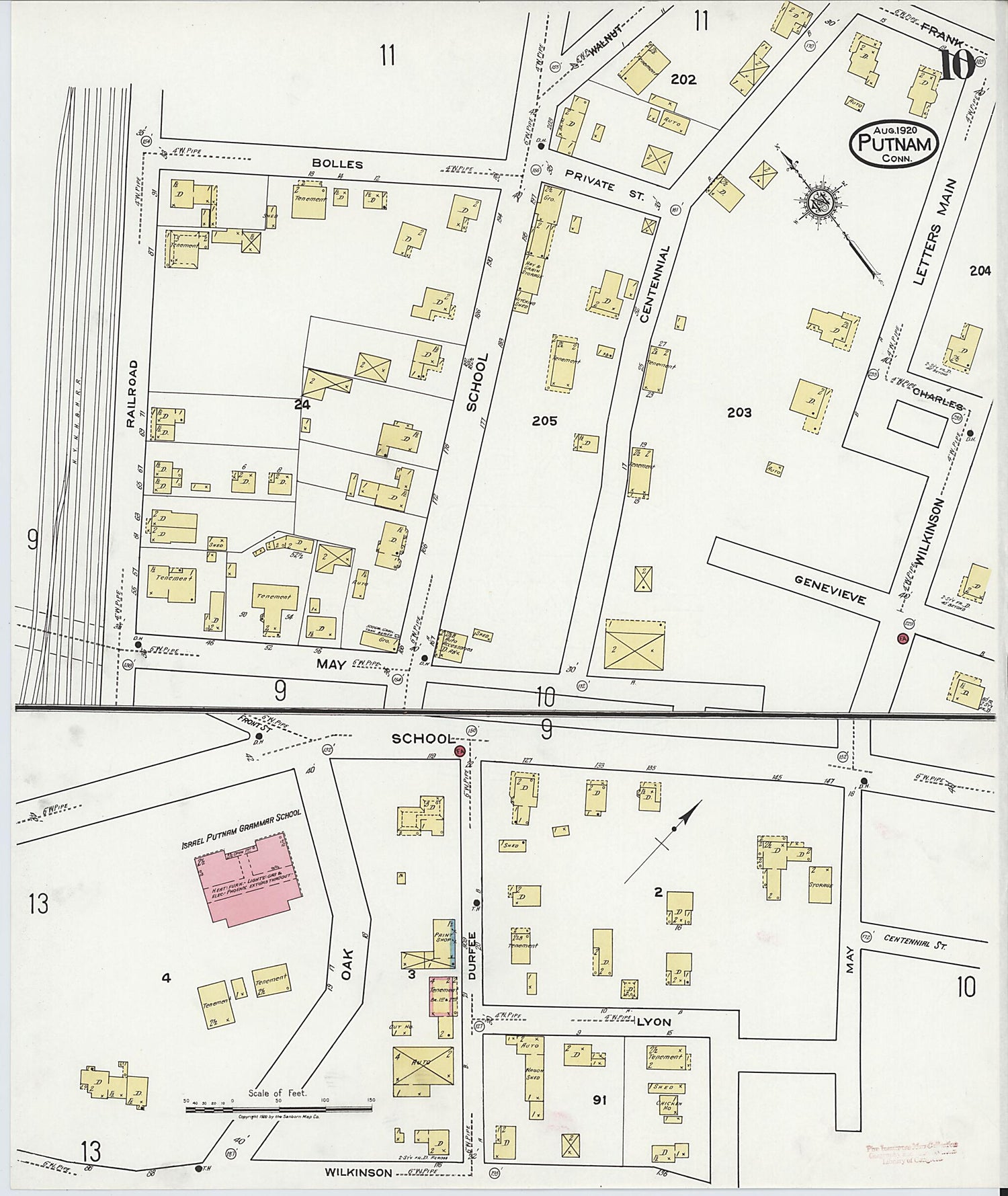This old map of Putnam, Windham County, Connecticut was created by Sanborn Map Company in 1920