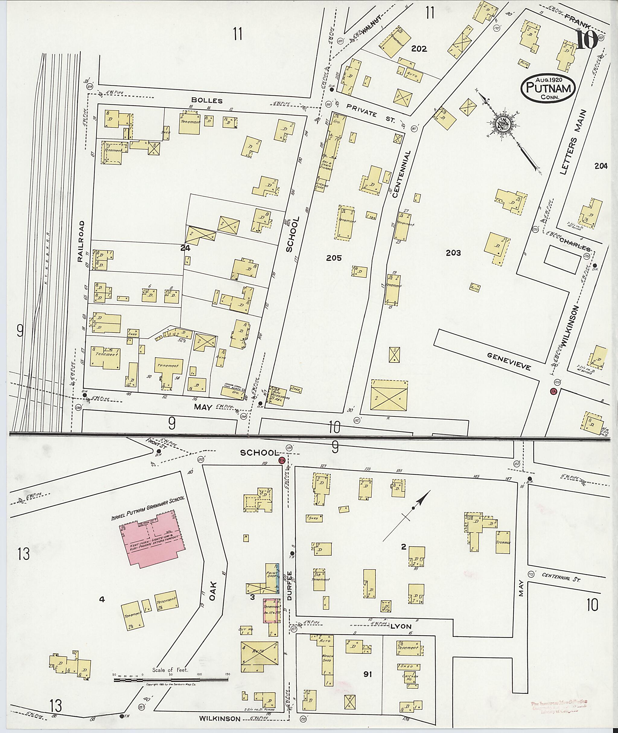 This old map of Putnam, Windham County, Connecticut was created by Sanborn Map Company in 1920