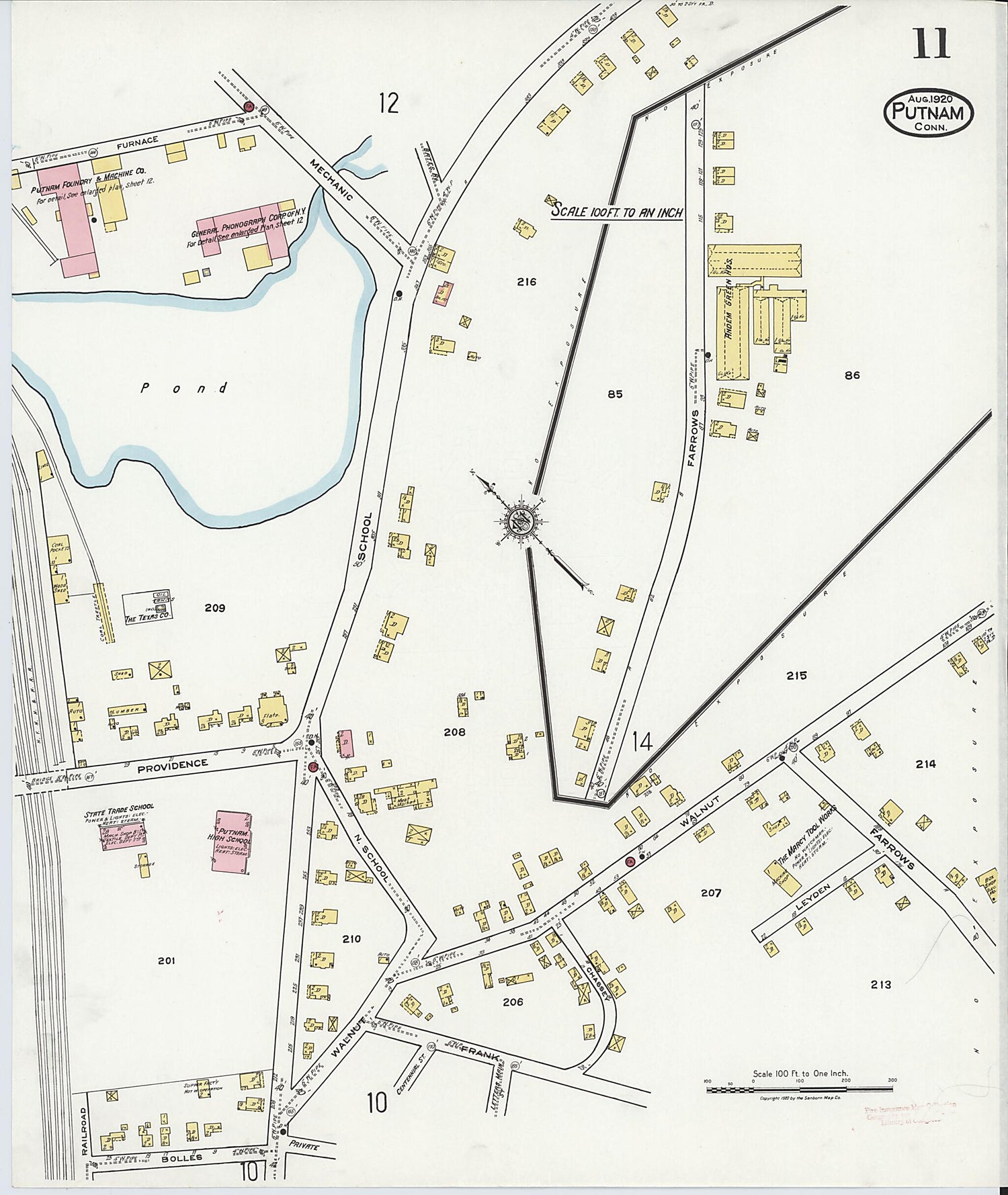 This old map of Putnam, Windham County, Connecticut was created by Sanborn Map Company in 1920