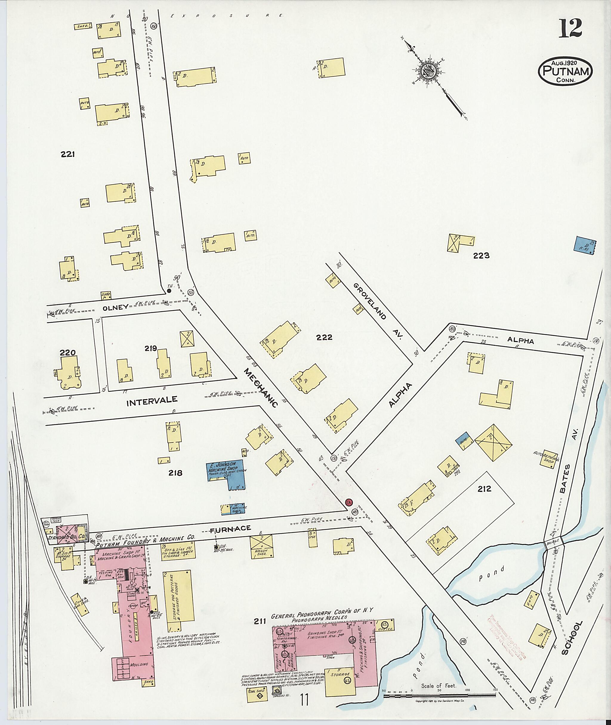 This old map of Putnam, Windham County, Connecticut was created by Sanborn Map Company in 1920