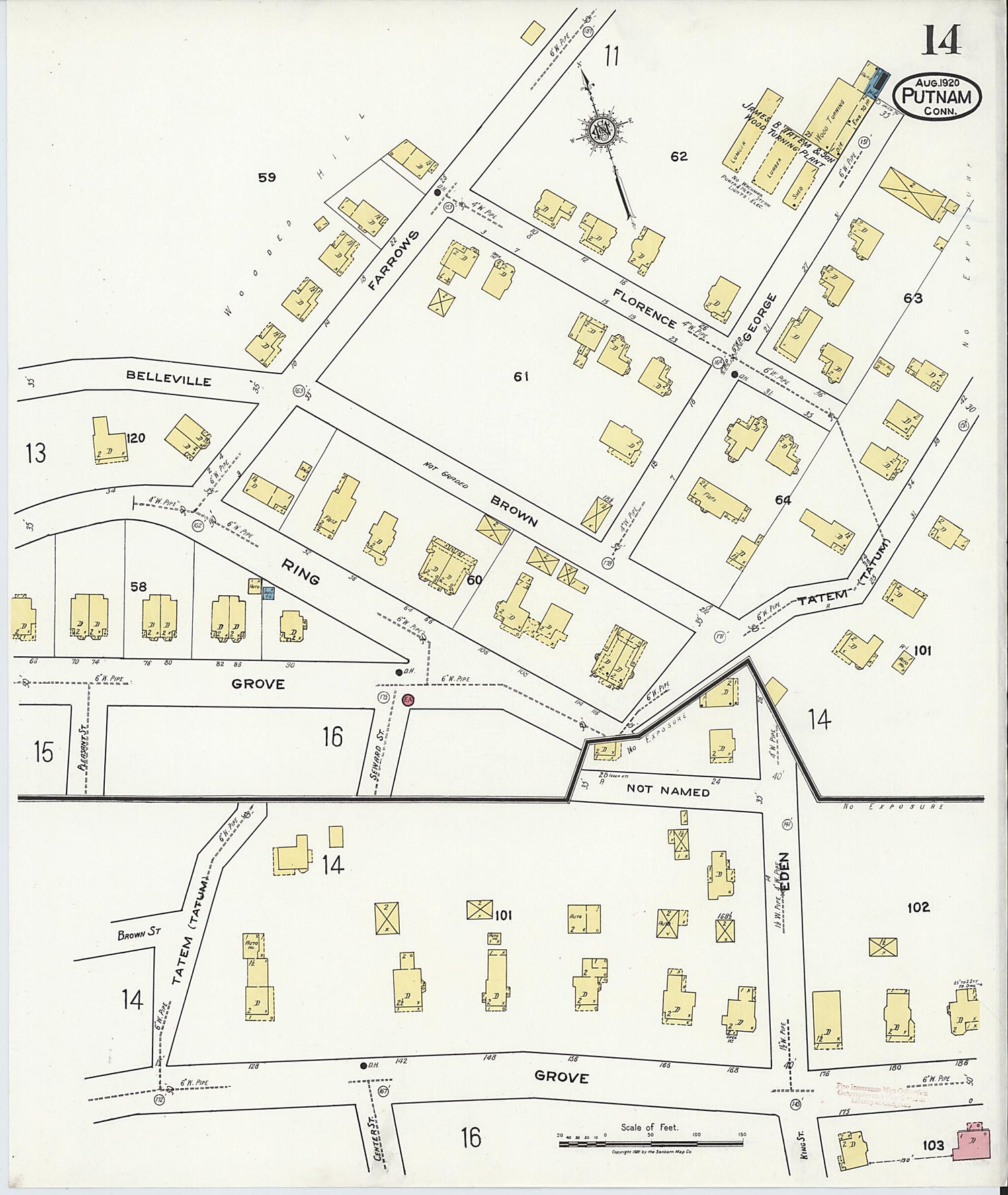 This old map of Putnam, Windham County, Connecticut was created by Sanborn Map Company in 1920