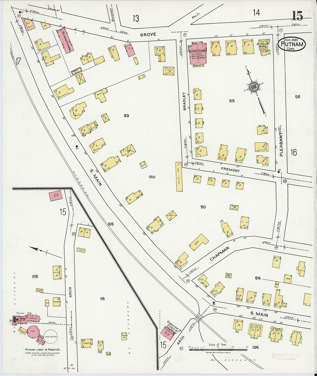 This old map of Putnam, Windham County, Connecticut was created by Sanborn Map Company in 1920