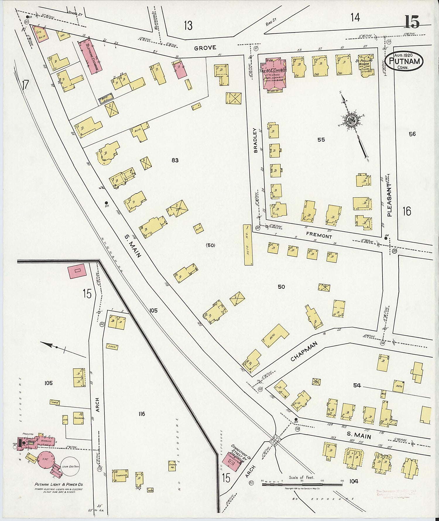 This old map of Putnam, Windham County, Connecticut was created by Sanborn Map Company in 1920