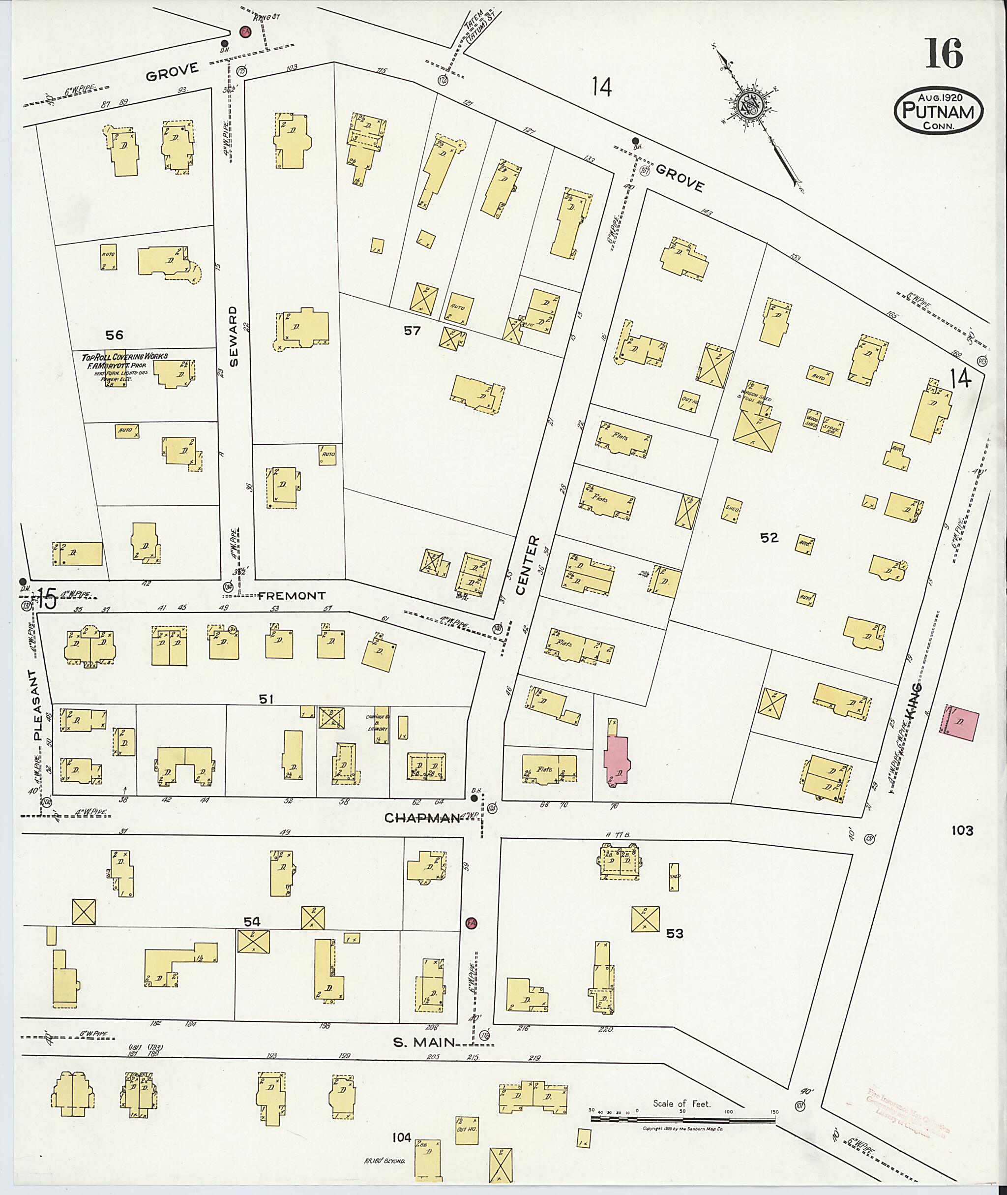 This old map of Putnam, Windham County, Connecticut was created by Sanborn Map Company in 1920