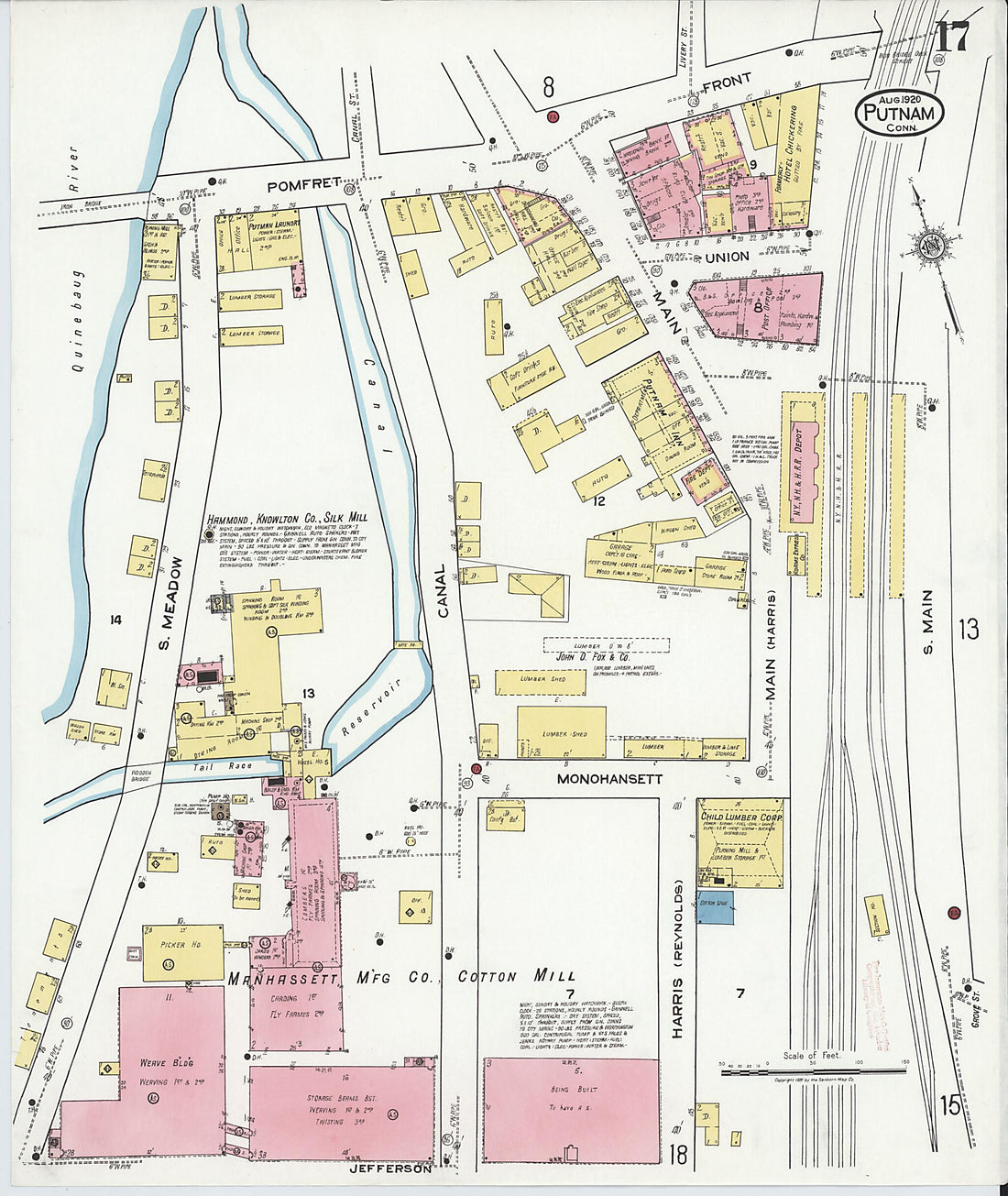 This old map of Putnam, Windham County, Connecticut was created by Sanborn Map Company in 1920