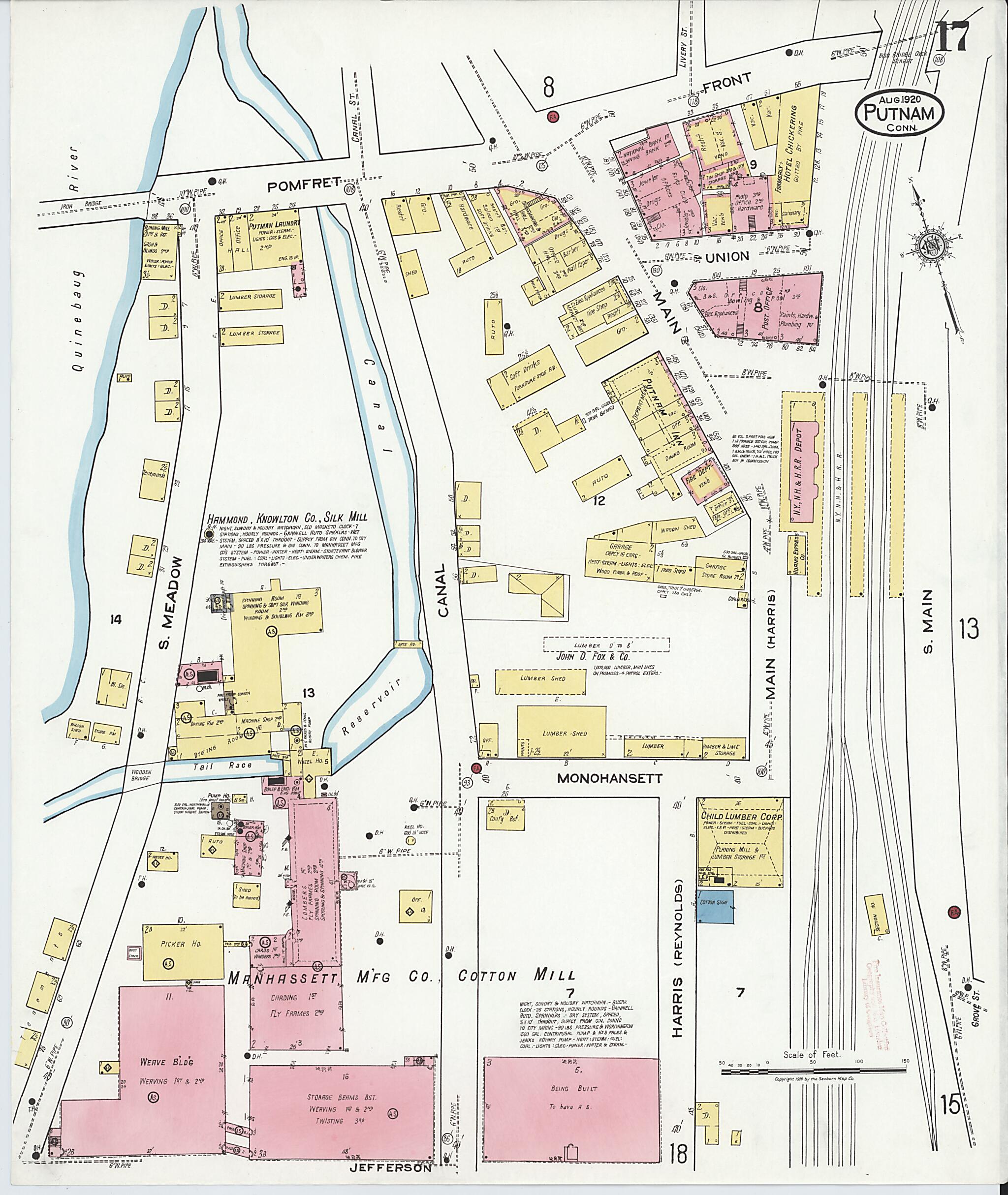 This old map of Putnam, Windham County, Connecticut was created by Sanborn Map Company in 1920