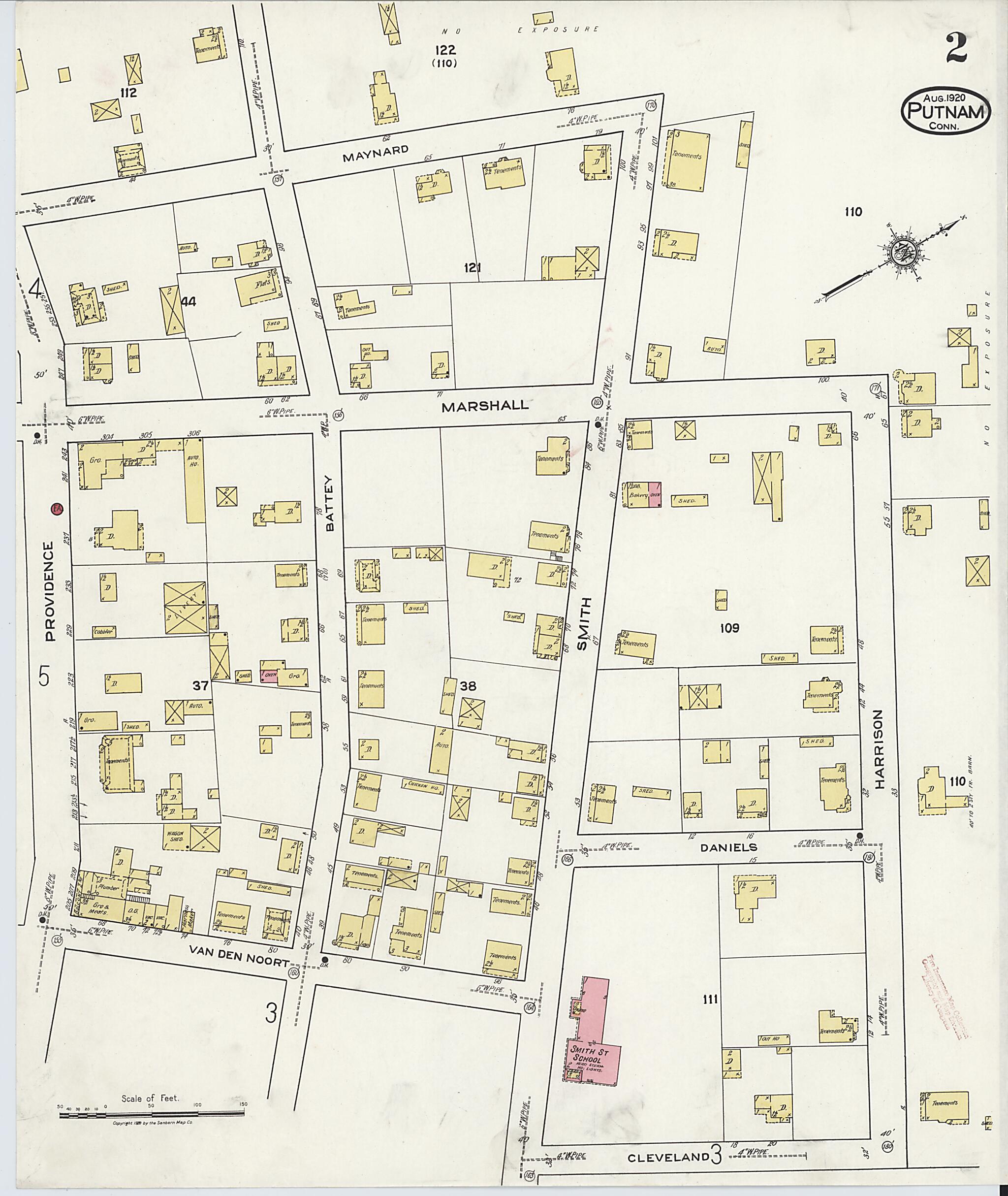 This old map of Putnam, Windham County, Connecticut was created by Sanborn Map Company in 1920