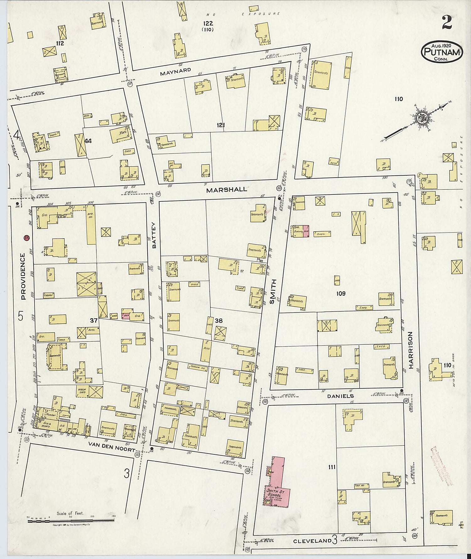 This old map of Putnam, Windham County, Connecticut was created by Sanborn Map Company in 1920