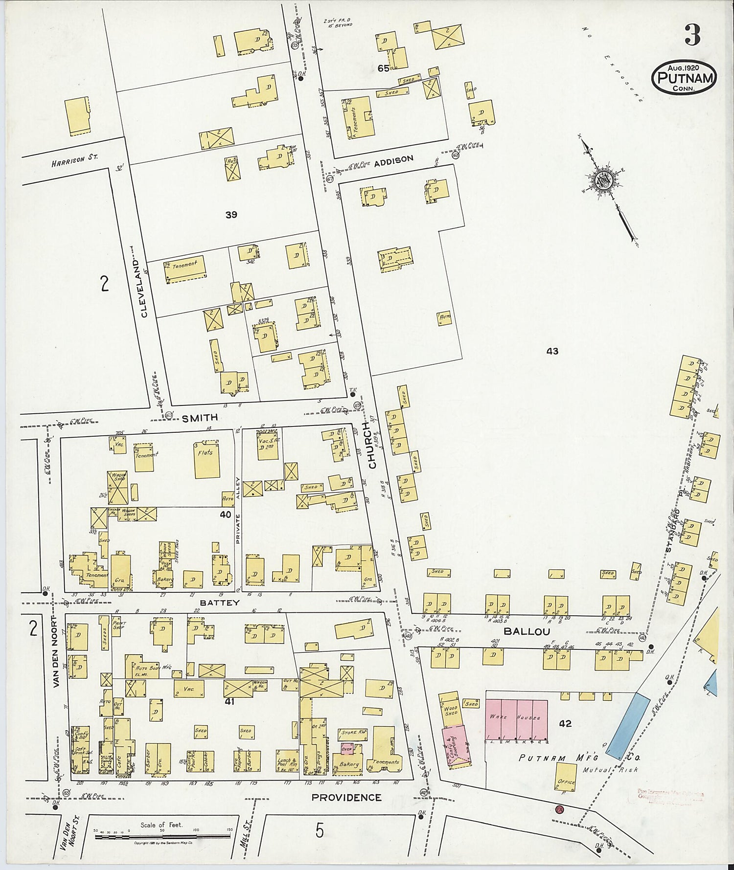This old map of Putnam, Windham County, Connecticut was created by Sanborn Map Company in 1920