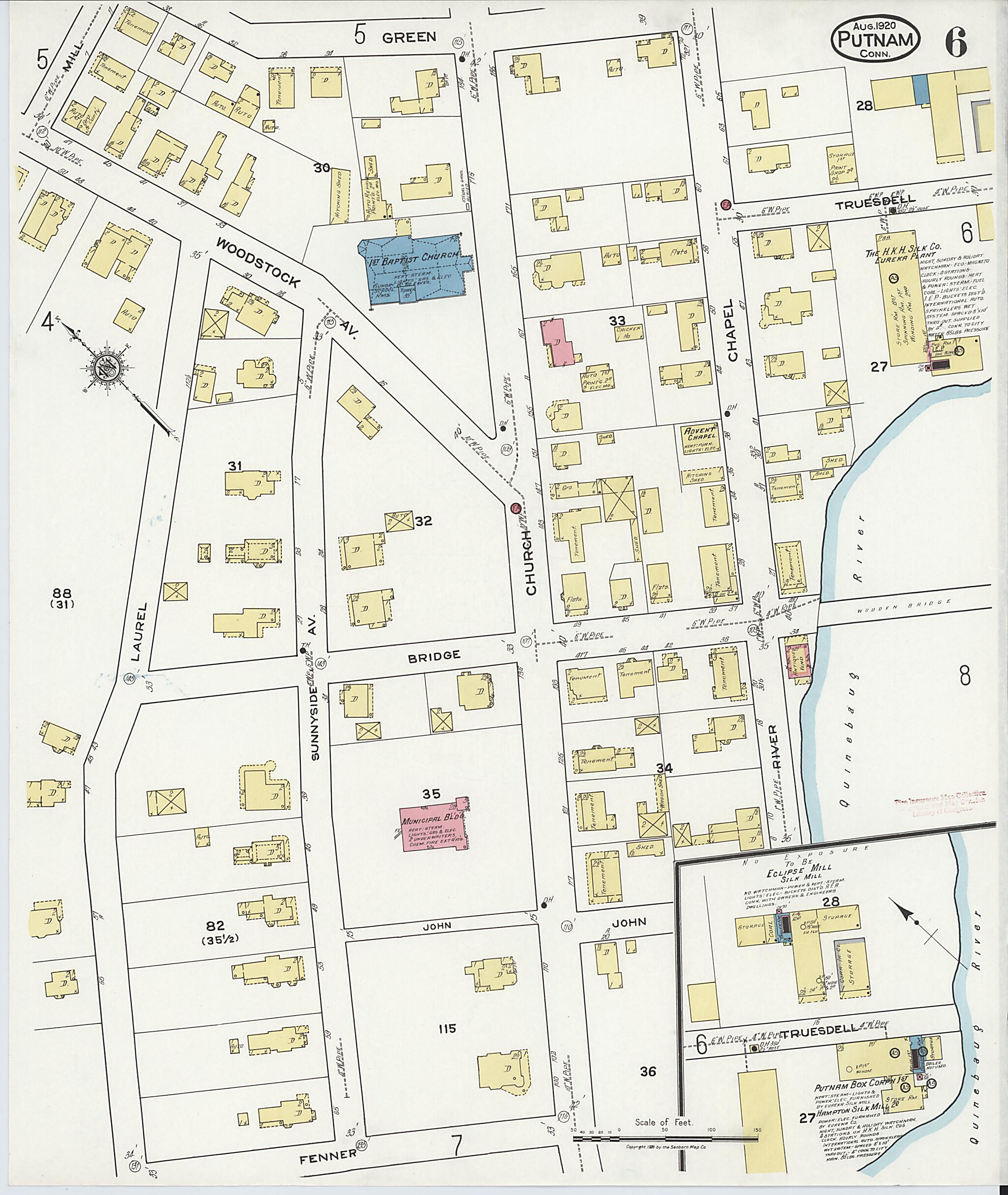 This old map of Putnam, Windham County, Connecticut was created by Sanborn Map Company in 1920