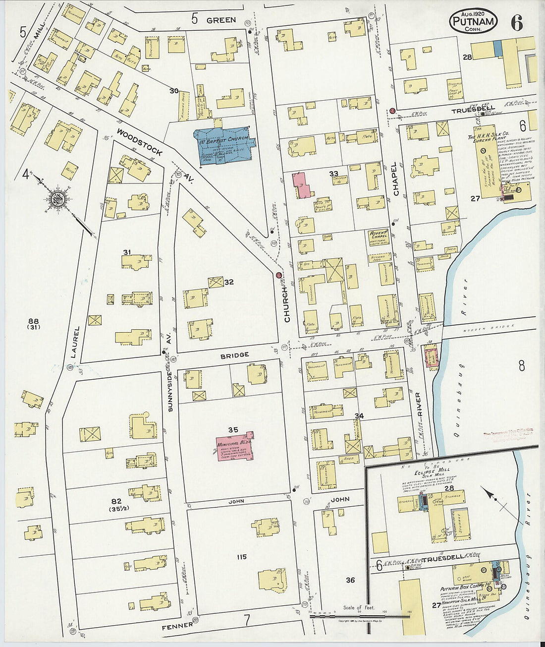 This old map of Putnam, Windham County, Connecticut was created by Sanborn Map Company in 1920