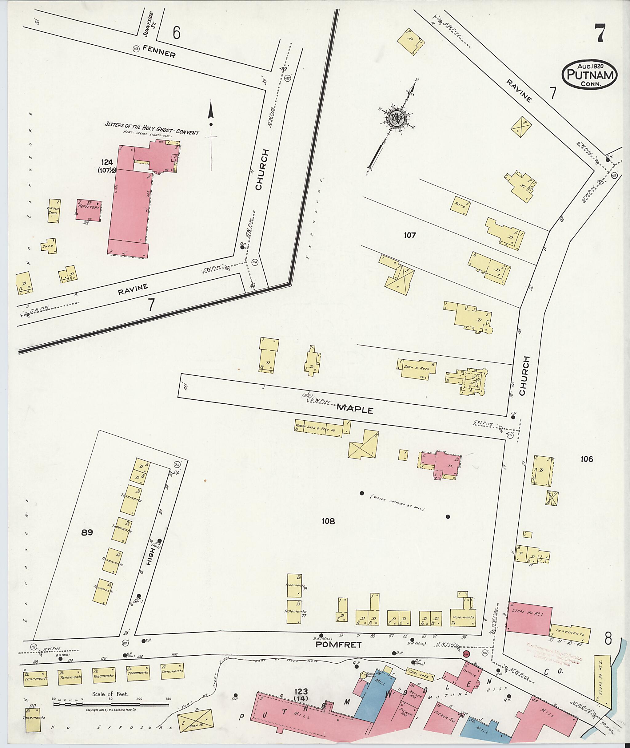 This old map of Putnam, Windham County, Connecticut was created by Sanborn Map Company in 1920